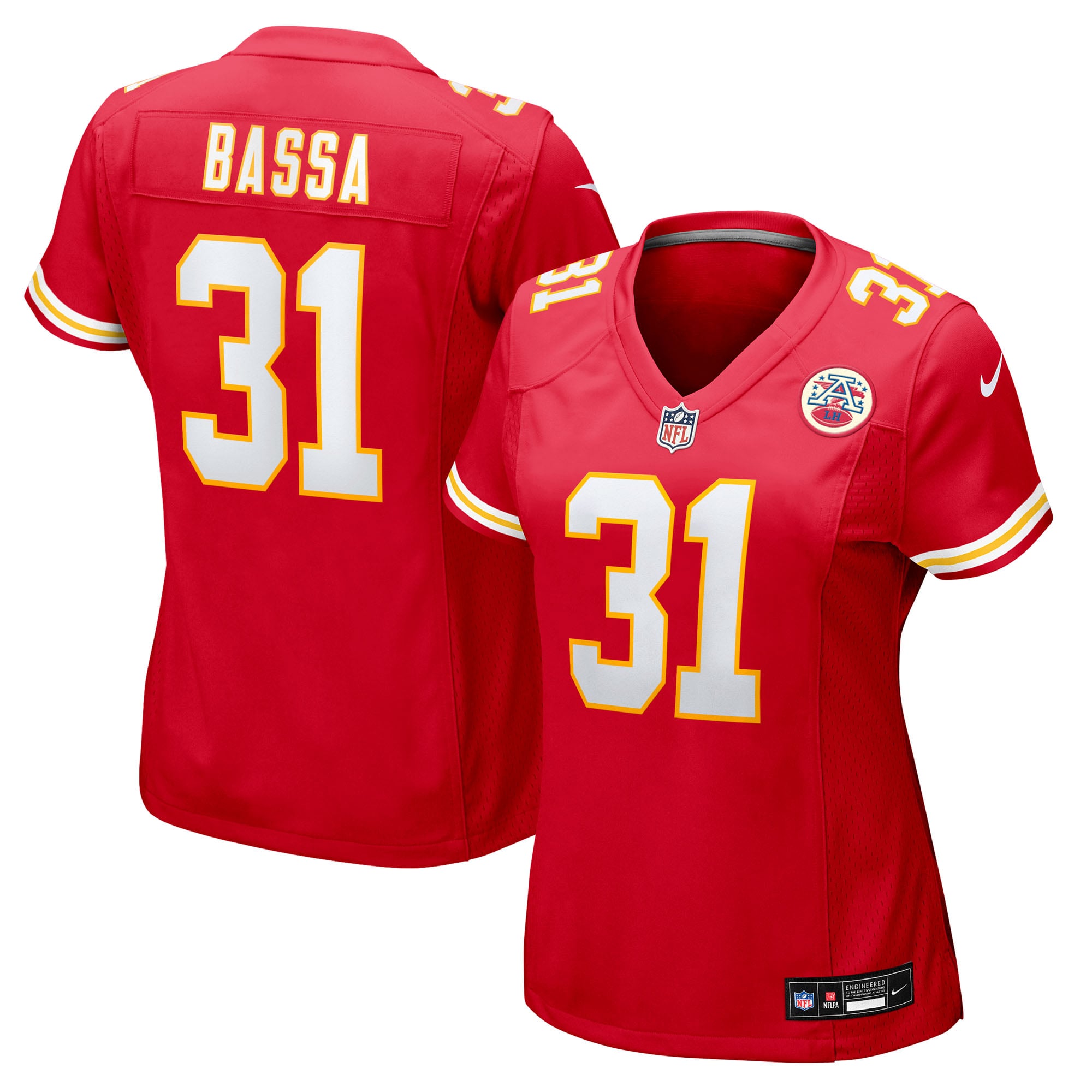 Jeffrey Bassa Kansas City Chiefs Game Jersey Red NFL Football Fan Wear