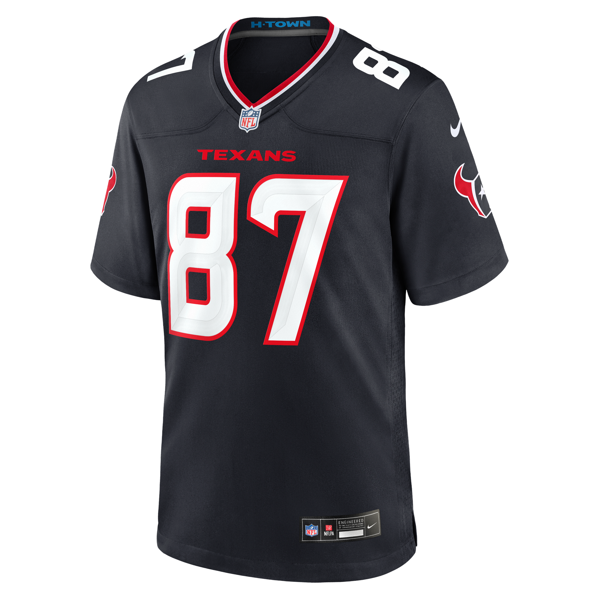 Foster Moreau Houston Texans Game Jersey Navy NFL Football Fan Wear