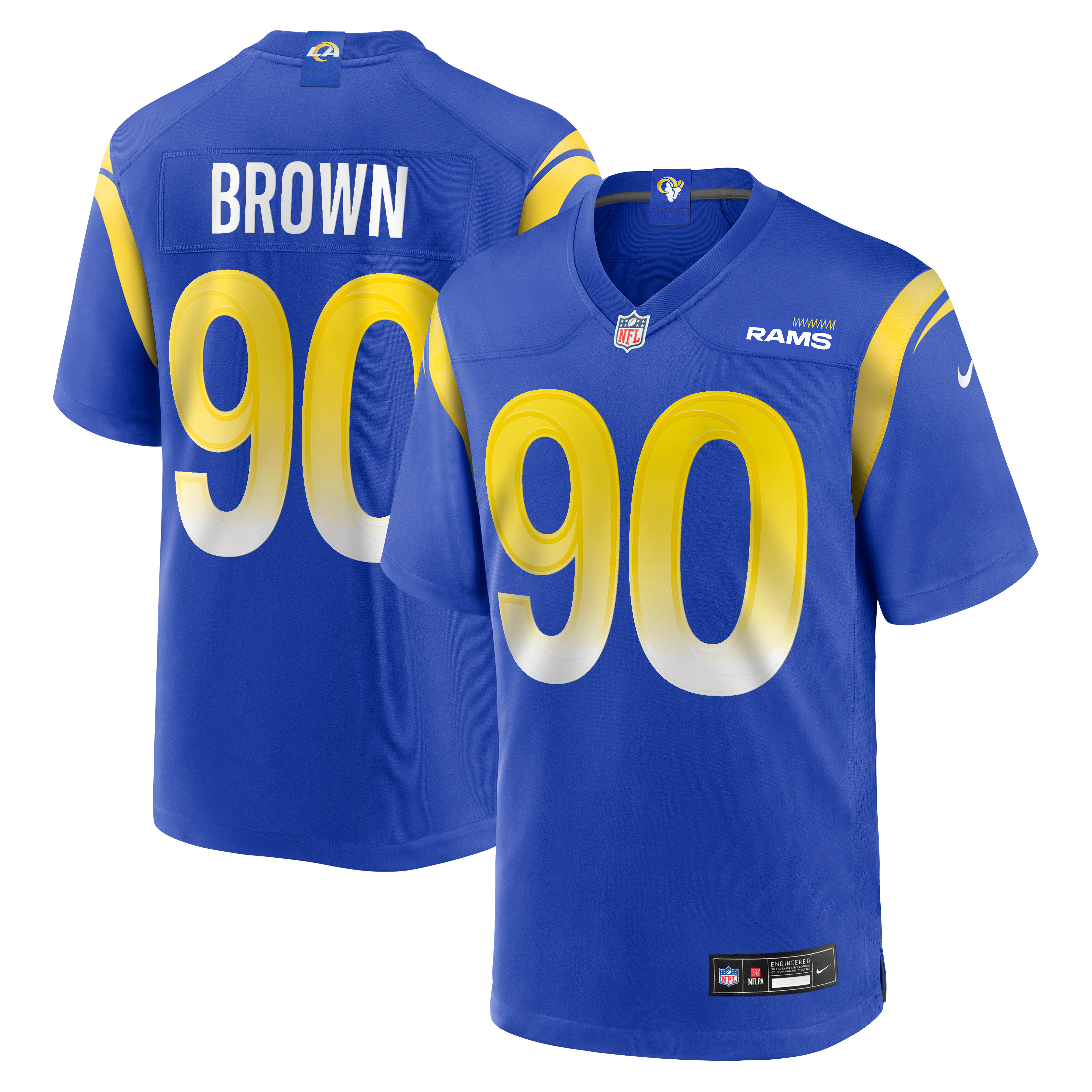 Earnest Brown Los Angeles Rams Game Jersey Brown NFL Football Fan Wear Earnest Brown