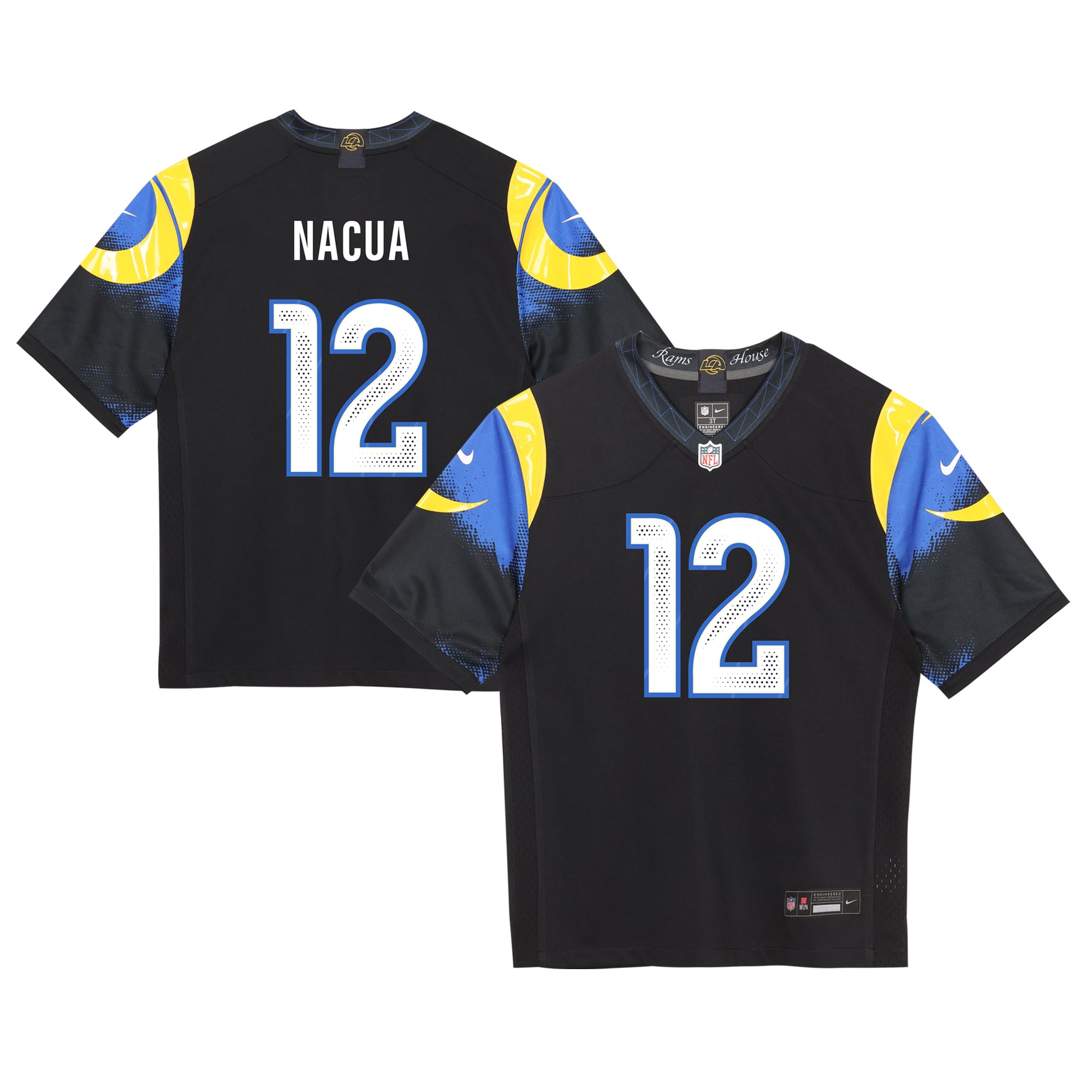 Puka Nacua Dark Los Angeles Rams Game Jersey Blue NFL Football Fan Wear