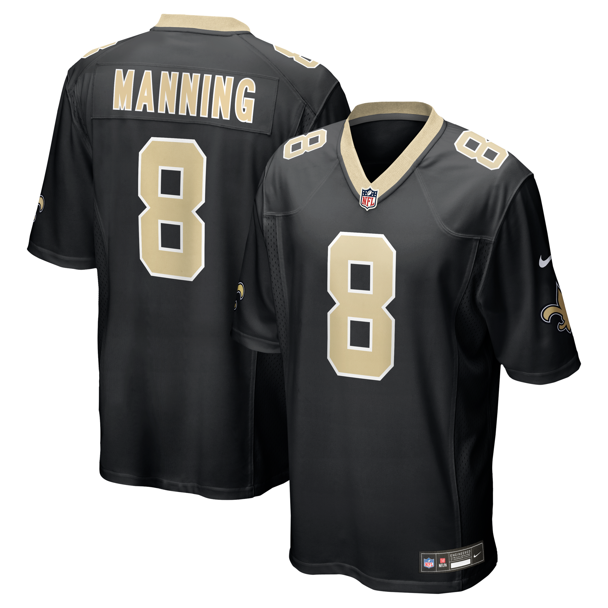 Retired Archie Manning New Orleans Saints Player Jersey Black NFL Football Fan Wear Retired Archie Manning