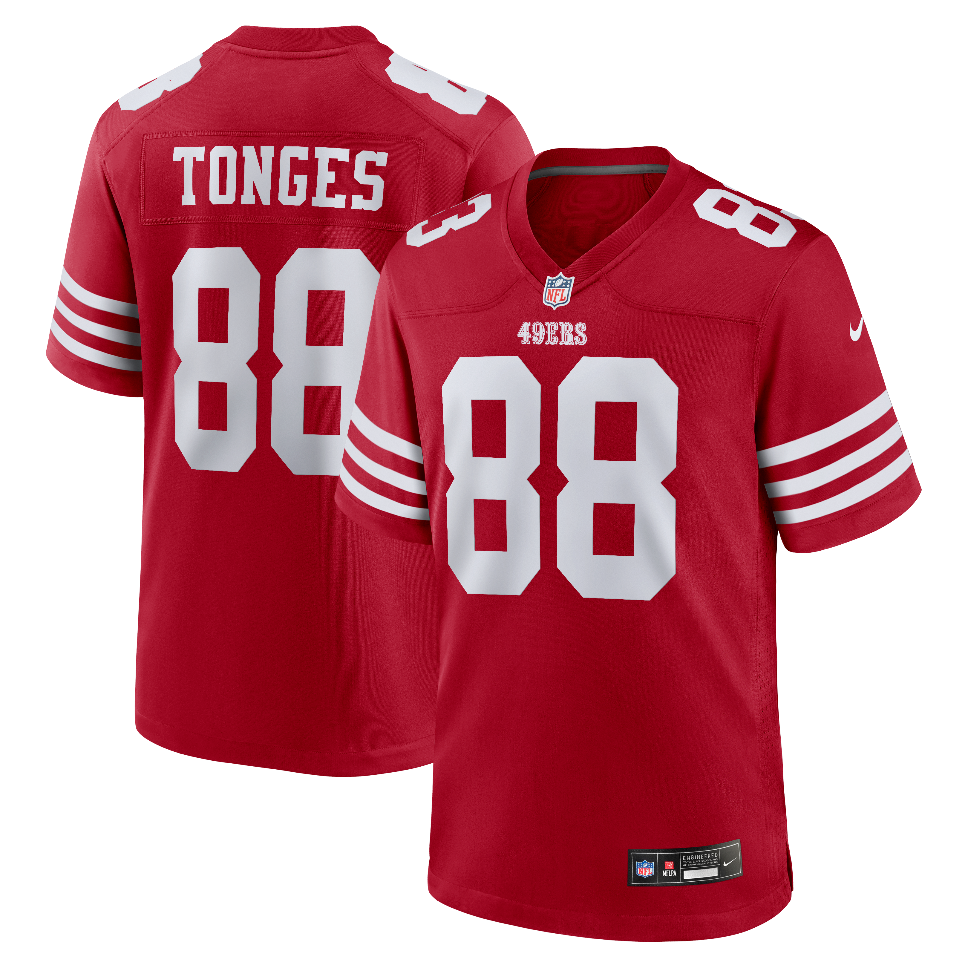 Jake Tonges San Francisco 49ers Game Jersey Scarlet NFL Football Fan Wear