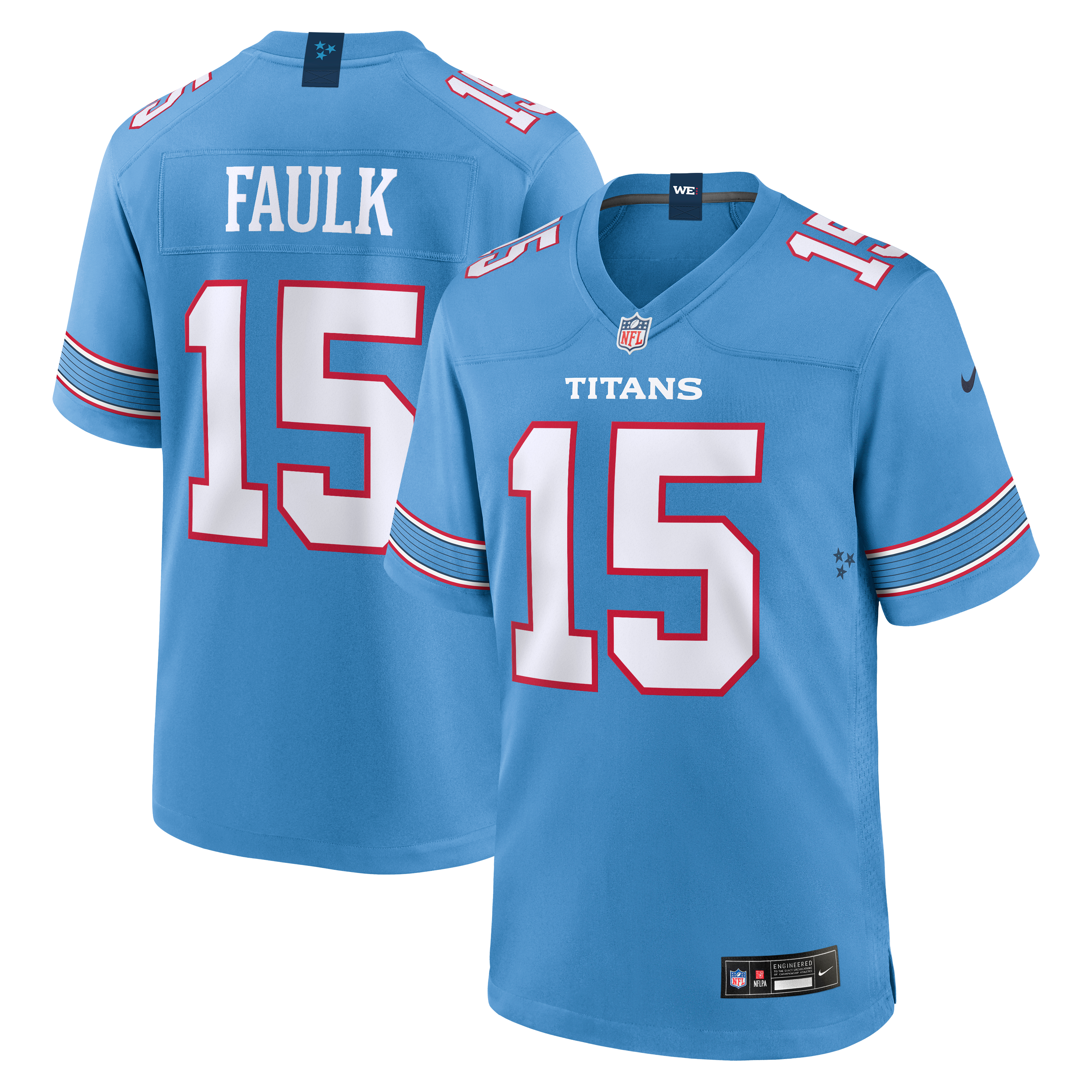 Keldric Faulk Round Tennessee Titans Game Jersey No.31 Light Blue NFL Football Fan Wear Keldric Faulk Round