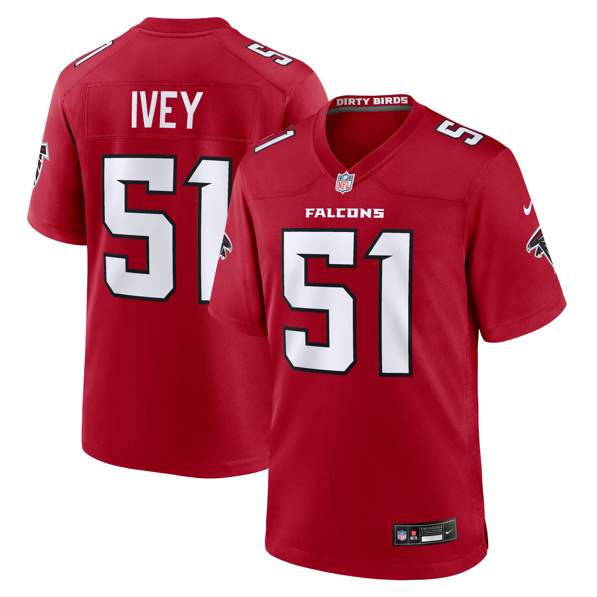 Jared Ivey Atlanta Falcons Game Jersey Red NFL Football Fan Wear Jared Ivey