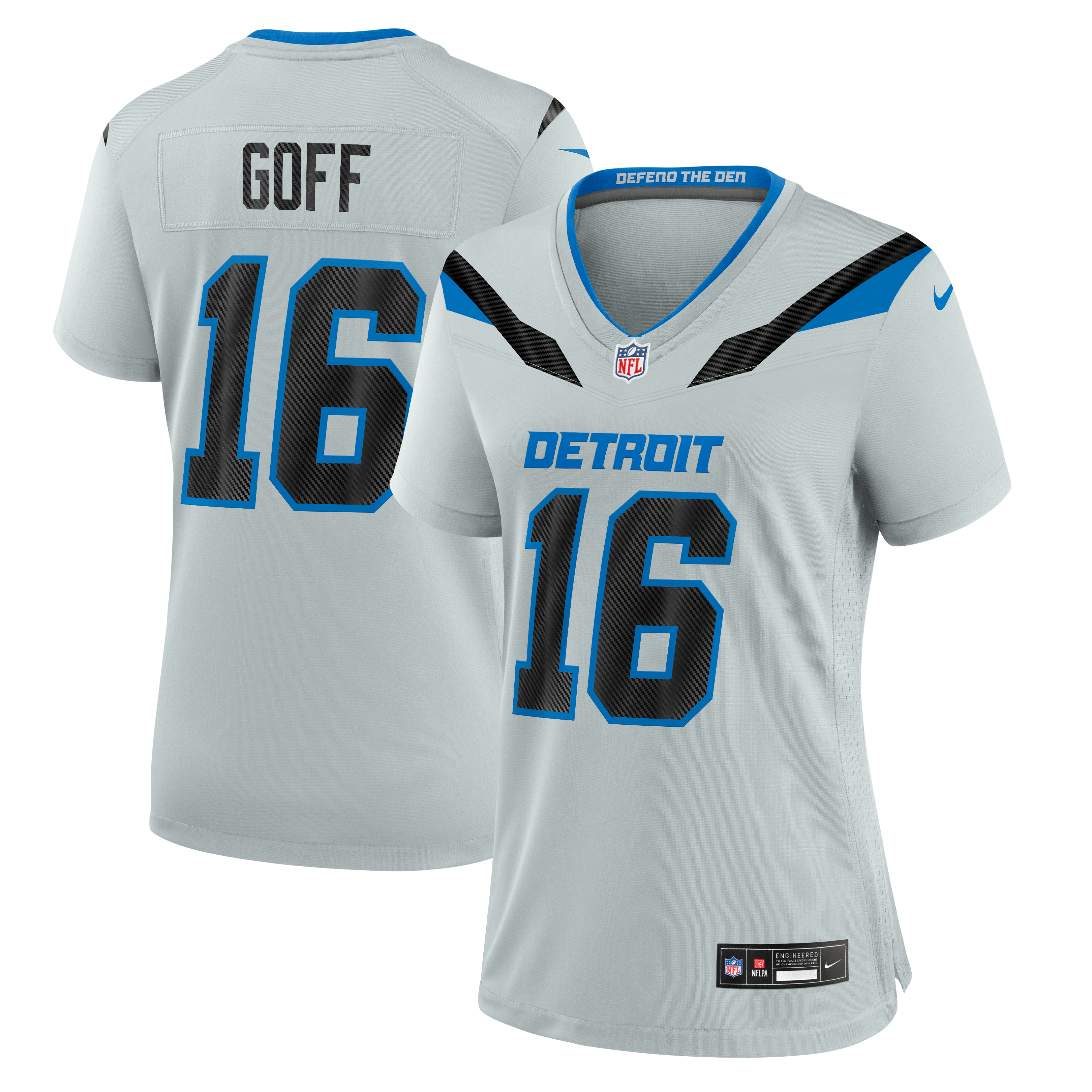 Jared Goff Detroit Lions Game Jersey Silver NFL Football Fan Wear Jared Goff