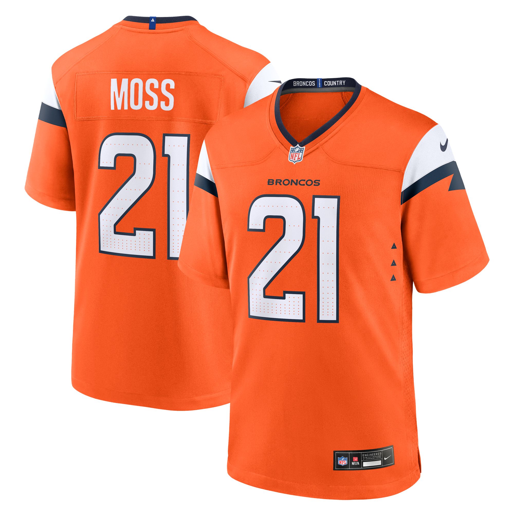 Riley Moss Denver Broncos Game Jersey Orange NFL Football Fan Wear