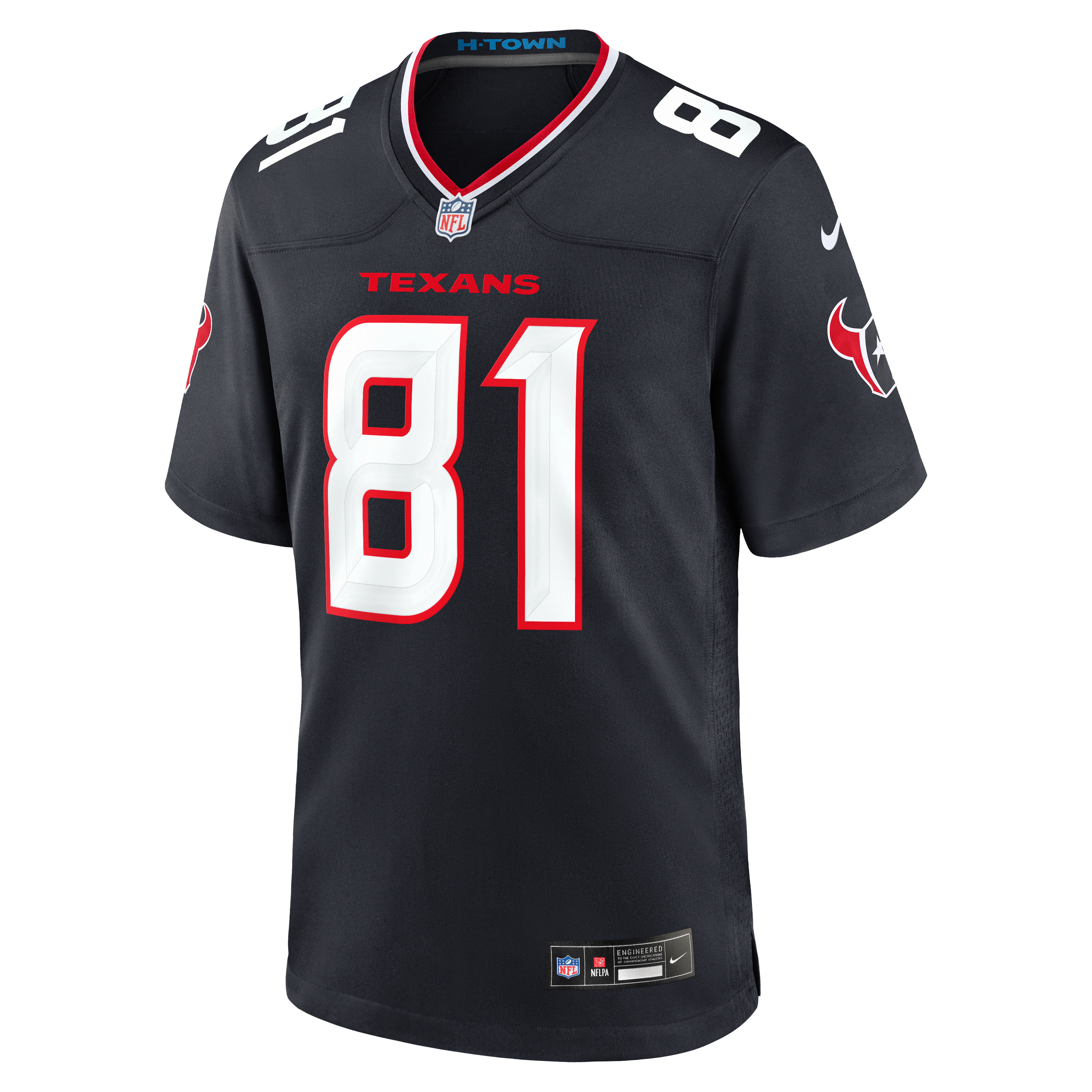 Jayden Higgins Houston Texans Game Jersey Navy NFL Football Fan Wear Jayden Higgins