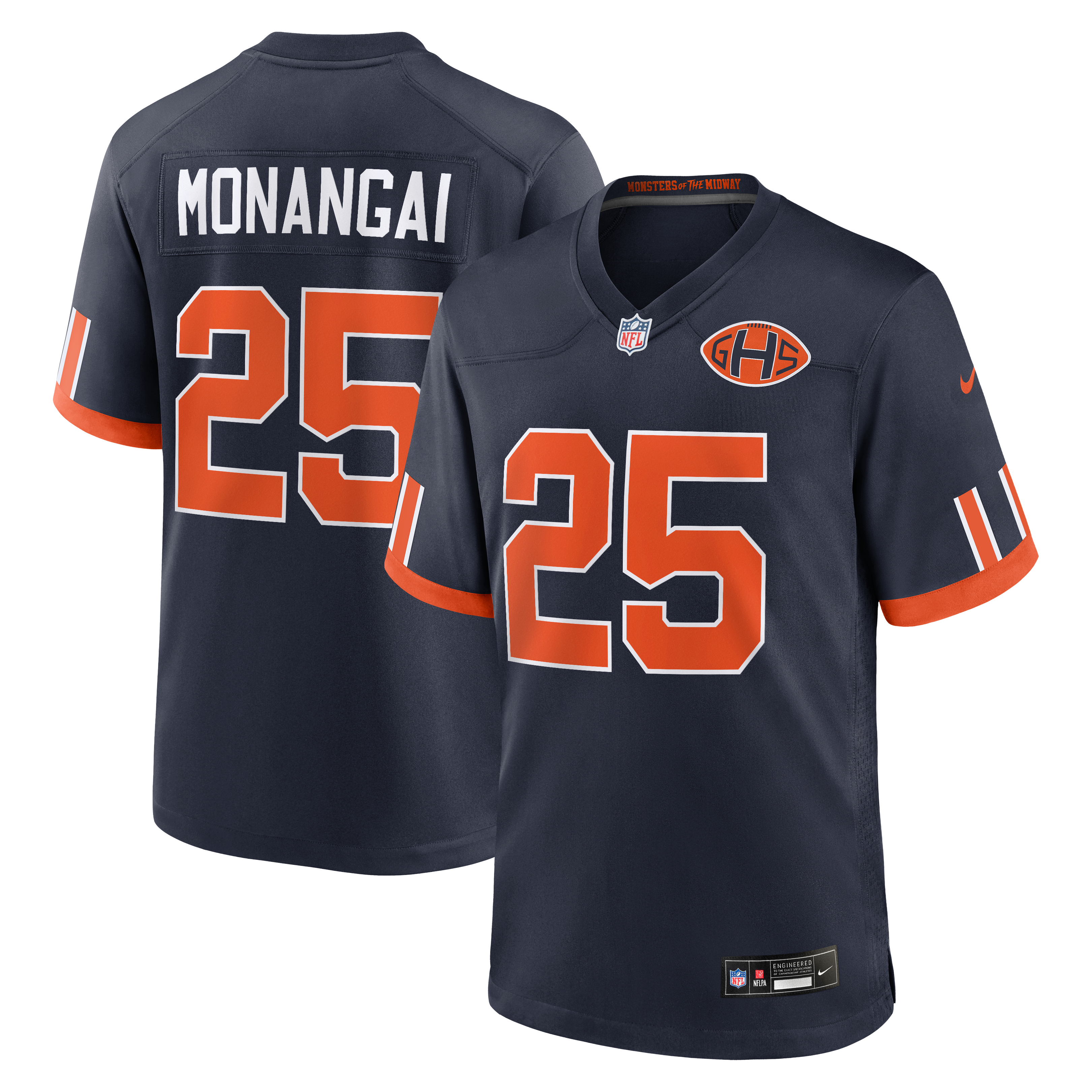 Kyle Monangai Chicago Bears Game Jersey Navy NFL Football Fan Wear Kyle Monangai