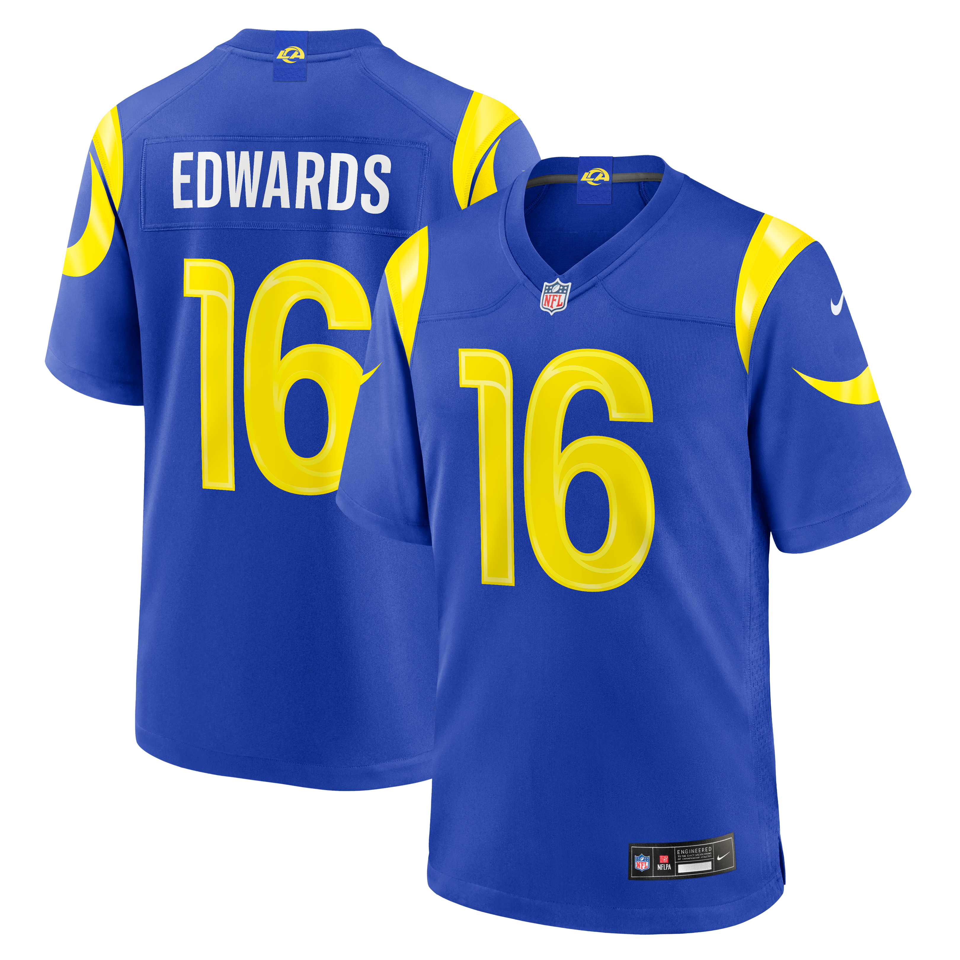 Tru Edwards Los Angeles Rams Game Jersey Royal NFL Football Fan Wear Tru Edwards