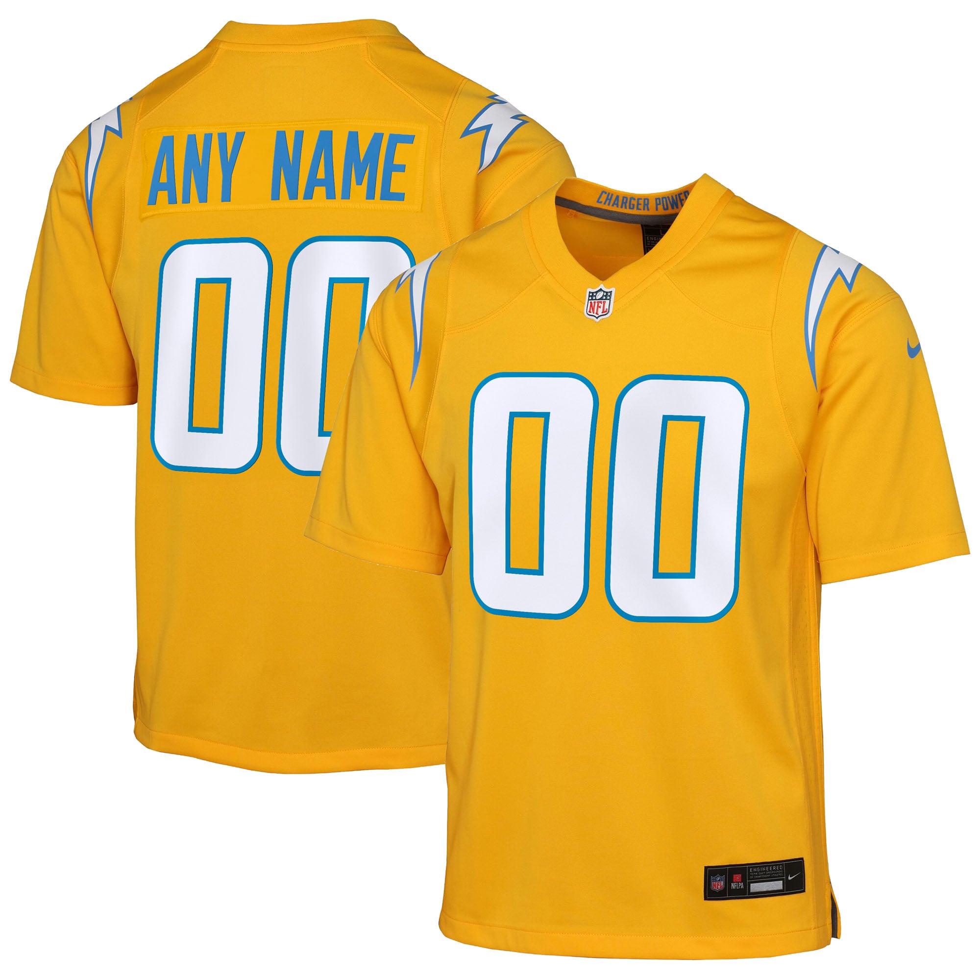 Charger Power Los Angeles Chargers Alternate Jersey Gold NFL Football Fan Wear Custom Number