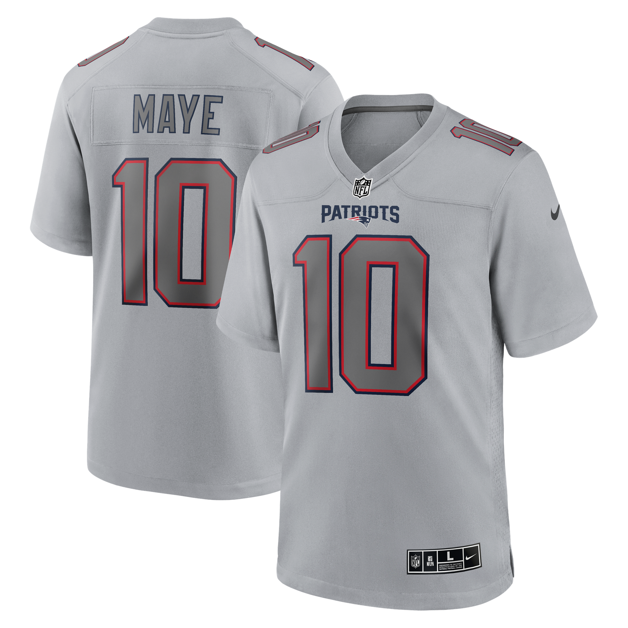 Atmosphere Drake Maye New England Patriots Game Jersey Gray NFL Football Fan Wear