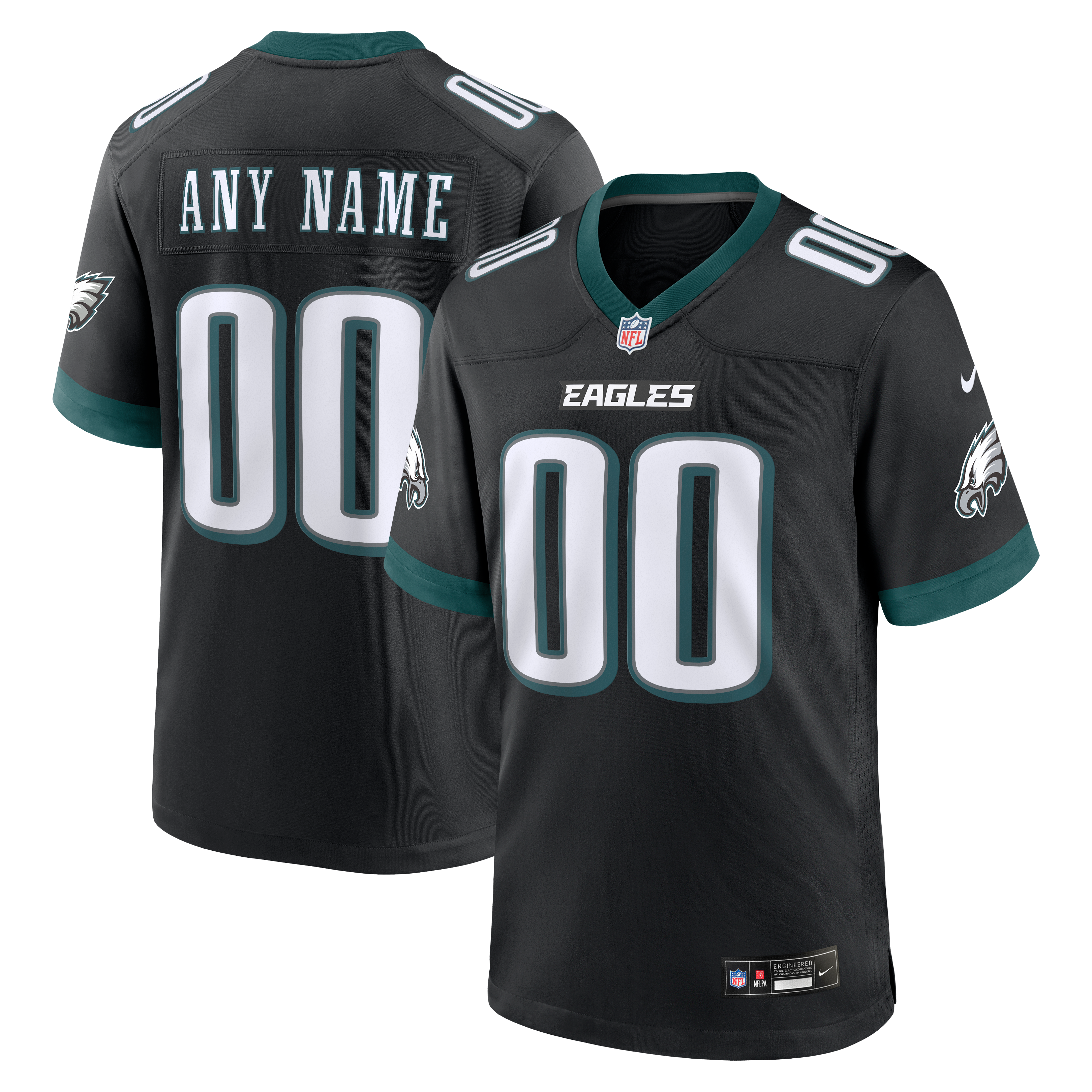 Philadelphia Eagles Game Jersey Black NFL Football Fan Wear Custom Number
