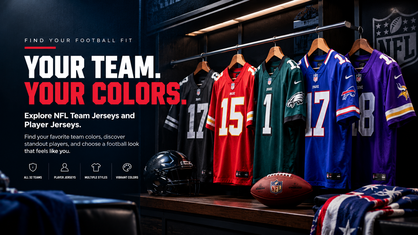 Shop NFL team jerseys and NFL player jerseys at Elite Fan Jersey, with football jersey styles in a variety of team colors for fans across the AFC and NFC.