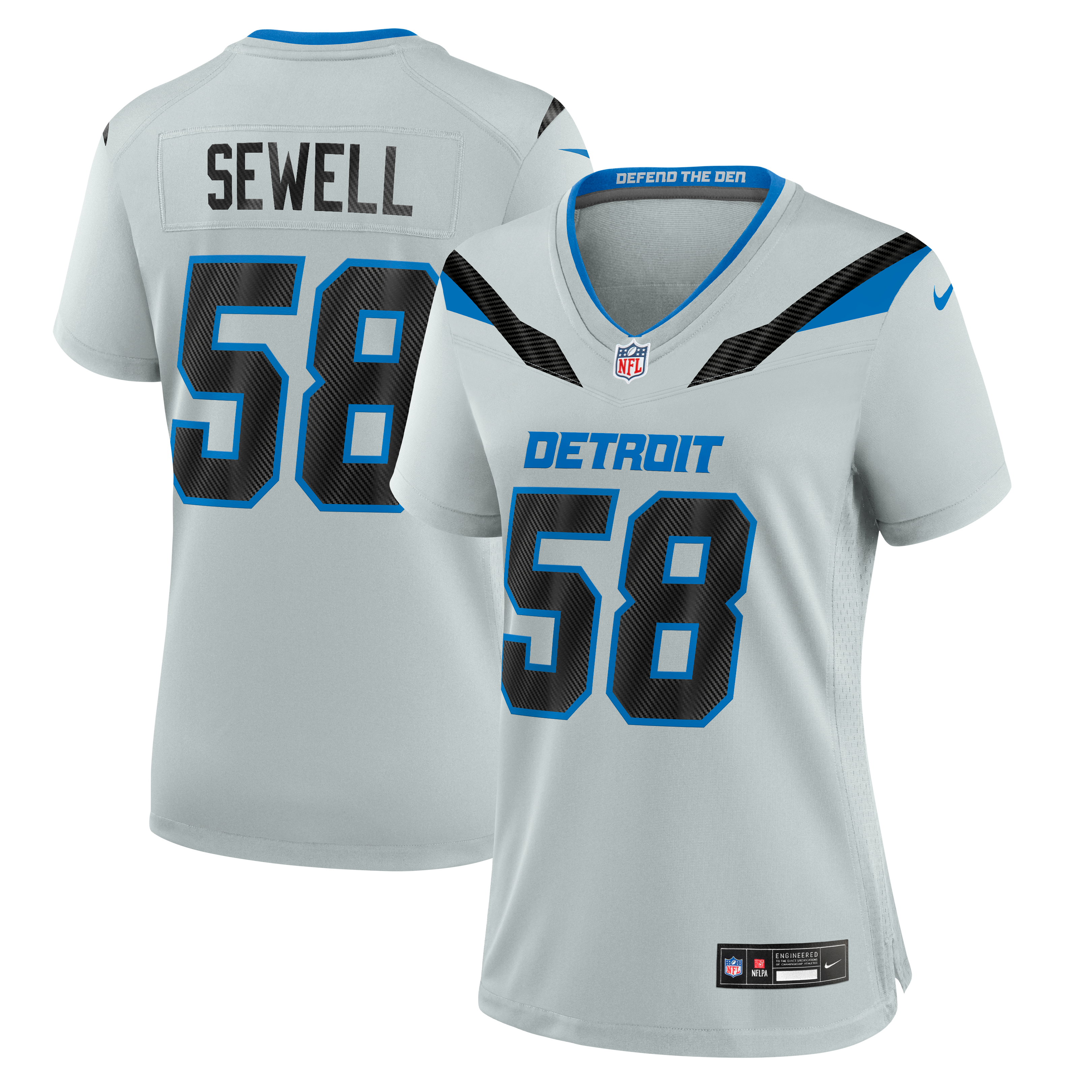 Penei Sewell Detroit Lions Game Jersey Silver NFL Football Fan Wear Penei Sewell