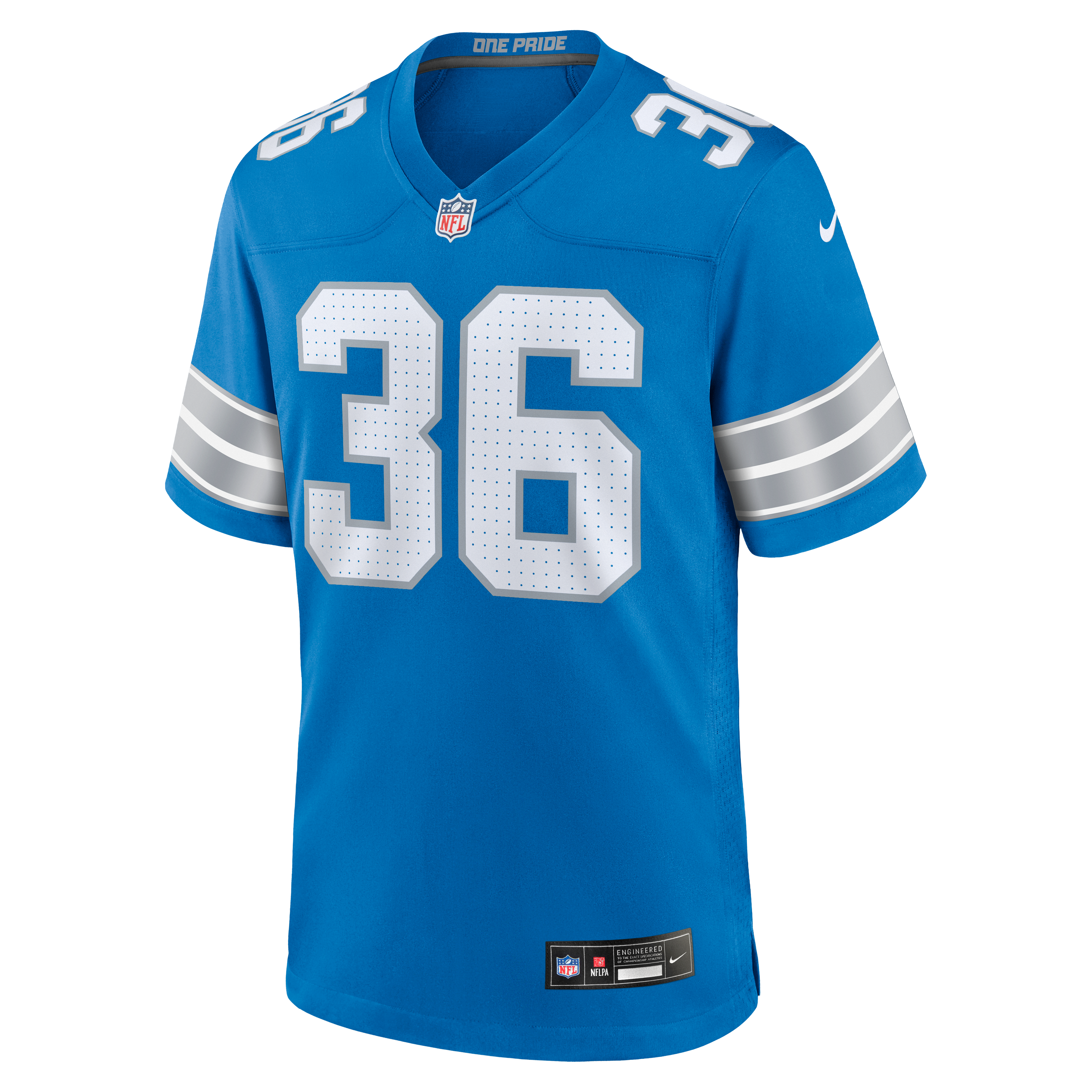 Chuck Clark Detroit Lions Game Jersey Blue NFL Football Fan Wear Chuck Clark