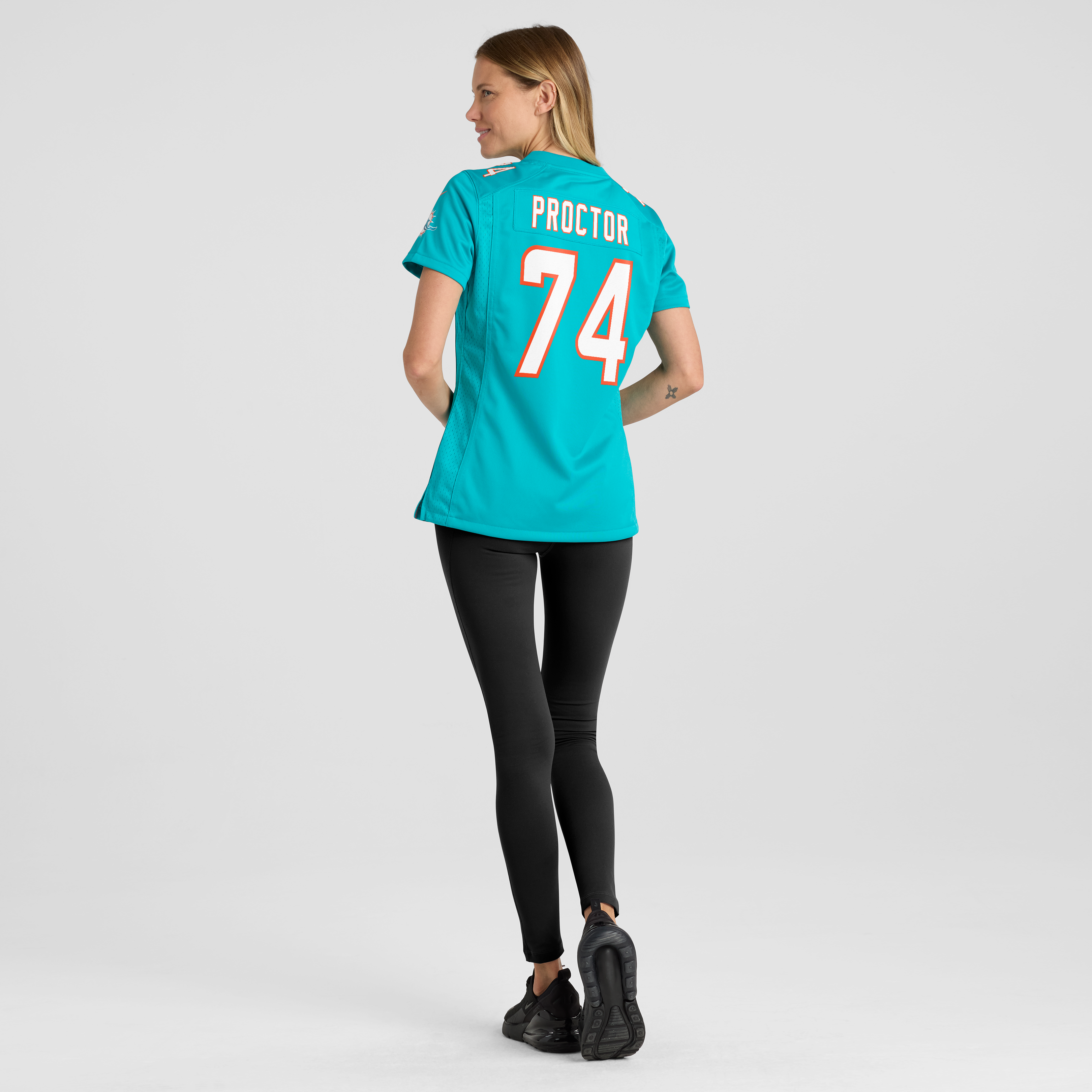Kayden Proctor Round Miami Dolphins Game Jersey No.12 Aqua NFL Football Fan Wear Kayden Proctor Round