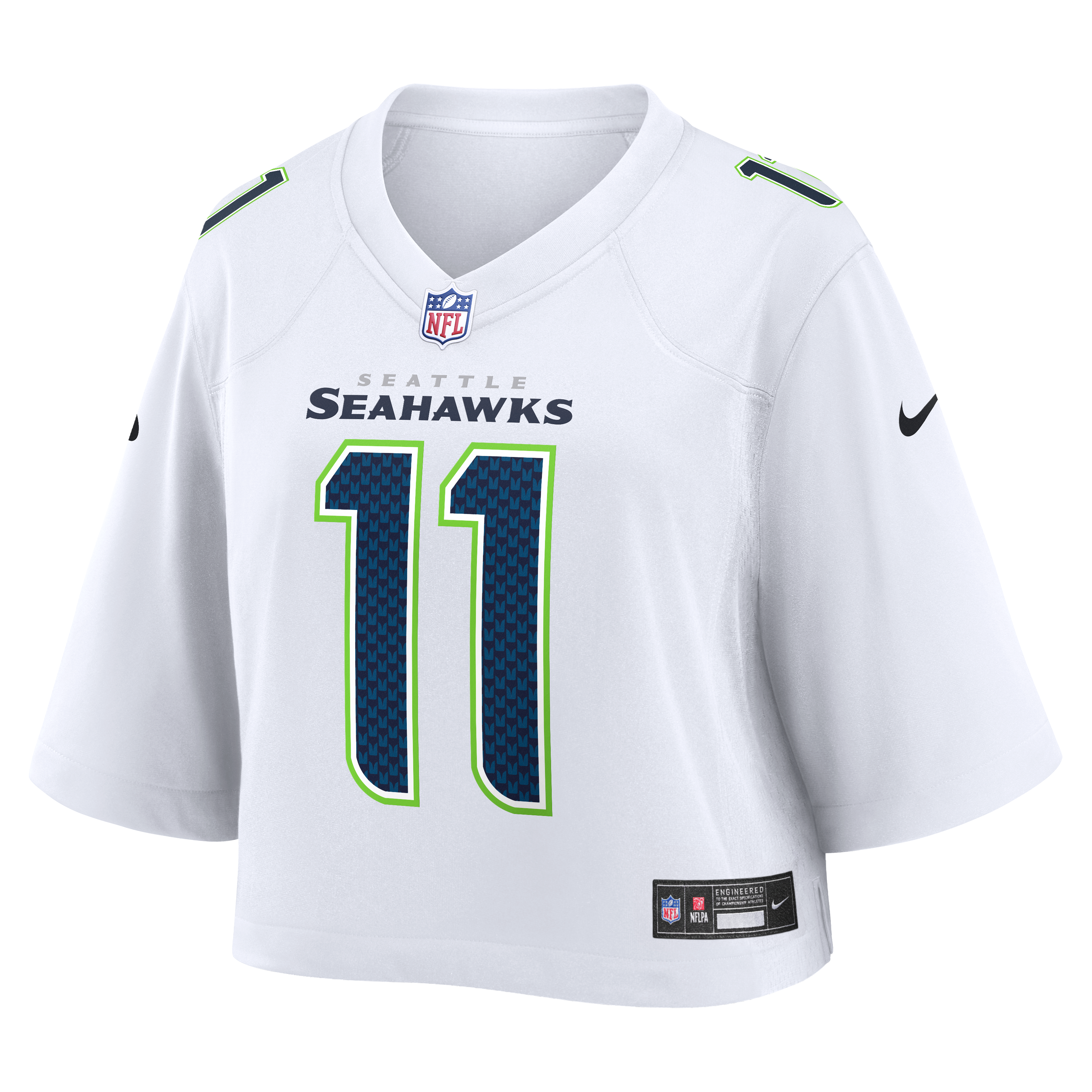 Jaxon Smith-Njigba Cropped Seattle Seahawks Game Jersey White NFL Football Fan Wear Jaxon Smith-Njigba Cropped