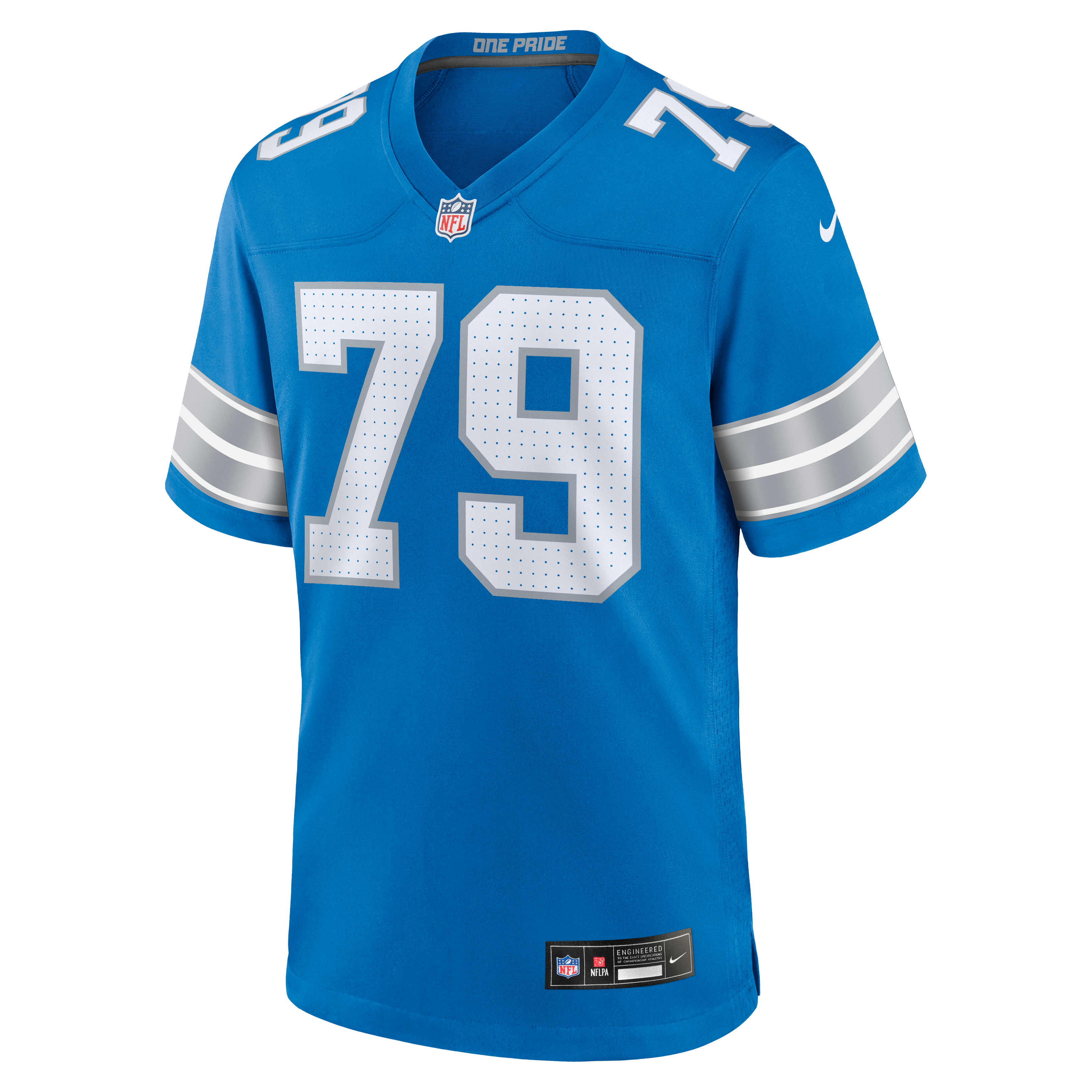 Larry Borom Detroit Lions Game Jersey Blue NFL Football Fan Wear Larry Borom