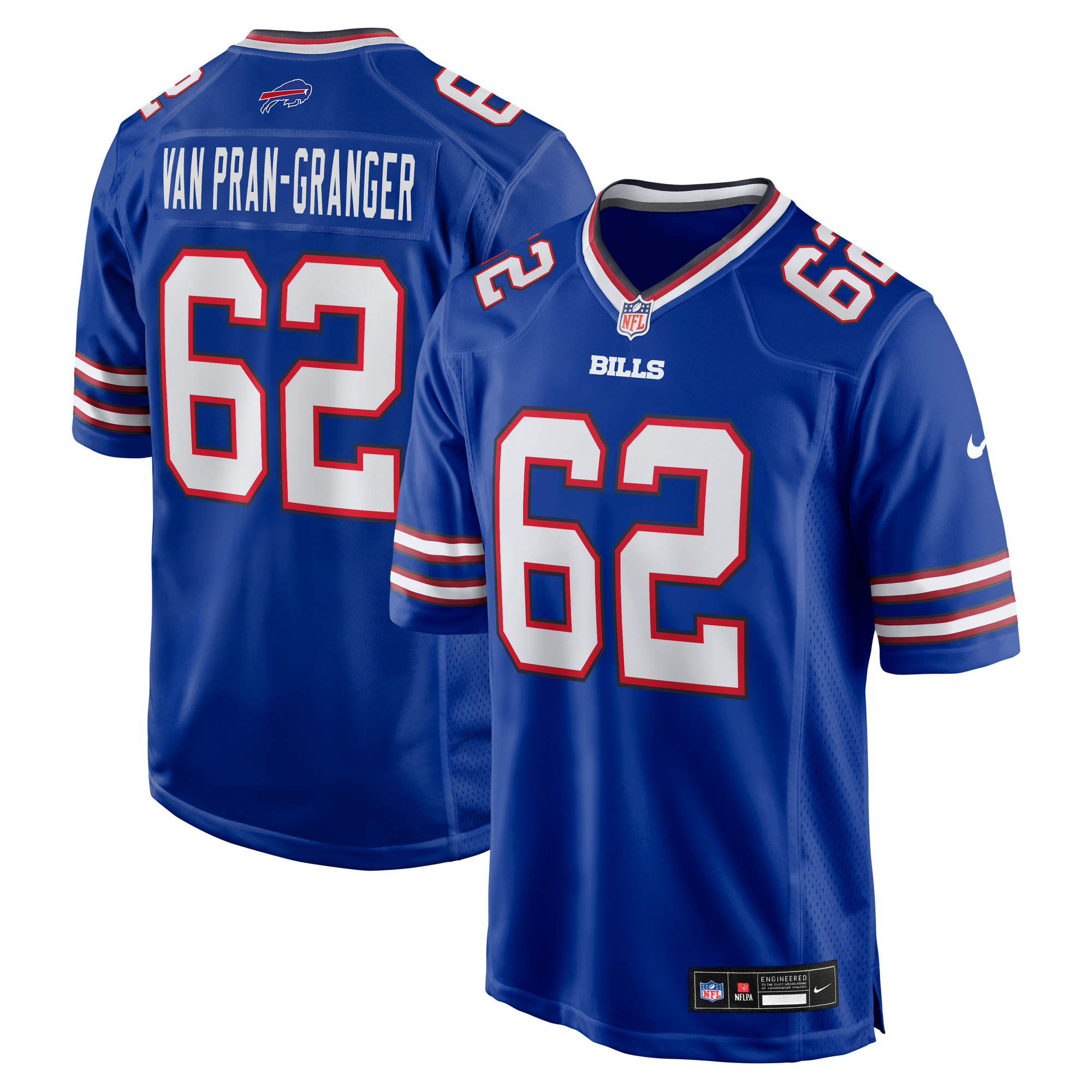 Pran Granger Sedrick Buffalo Bills Game Jersey Royal NFL Football Fan Wear Pran Granger Sedrick