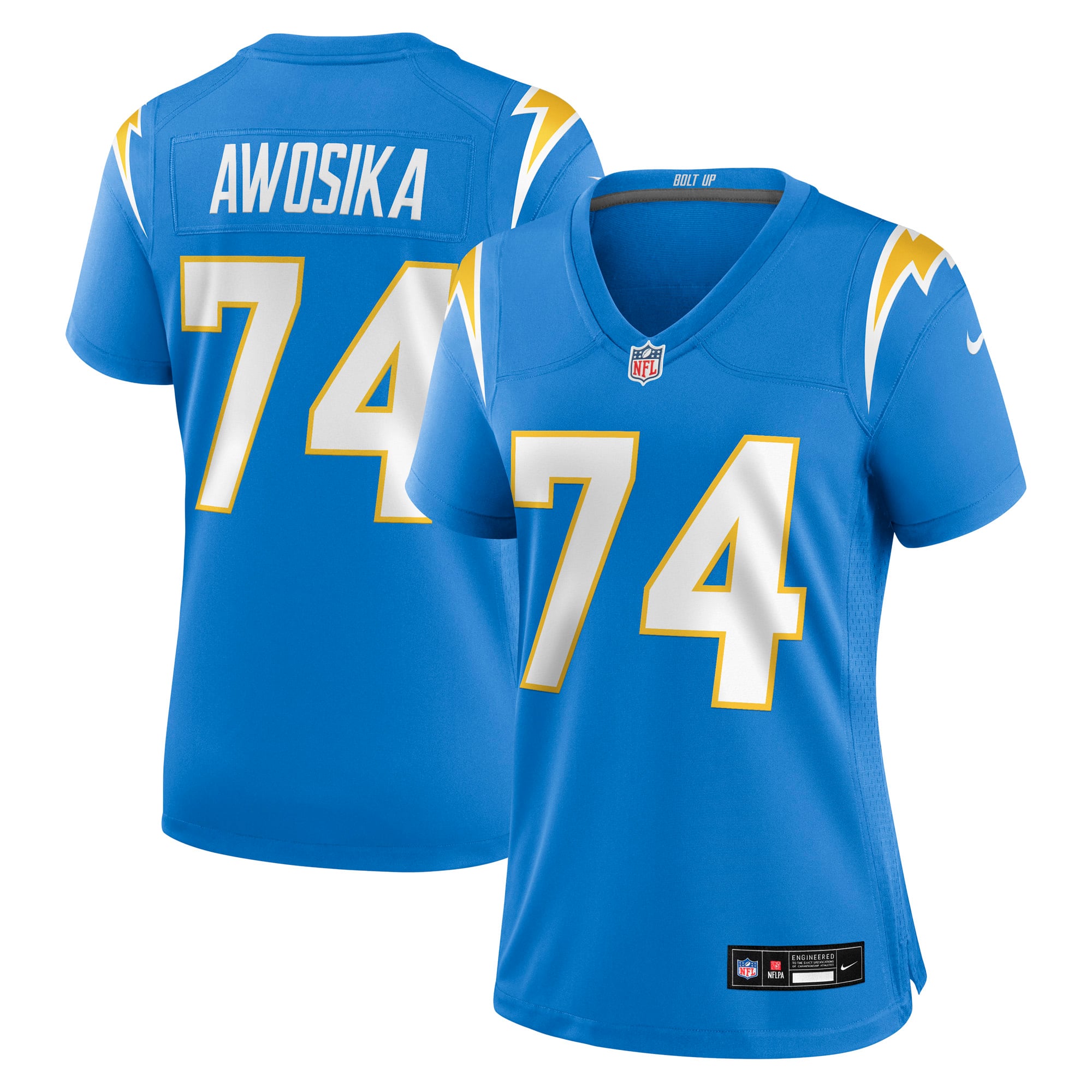 Kayode Awosika Los Angeles Chargers Game Jersey Powder Blue NFL Football Fan Wear Kayode Awosika