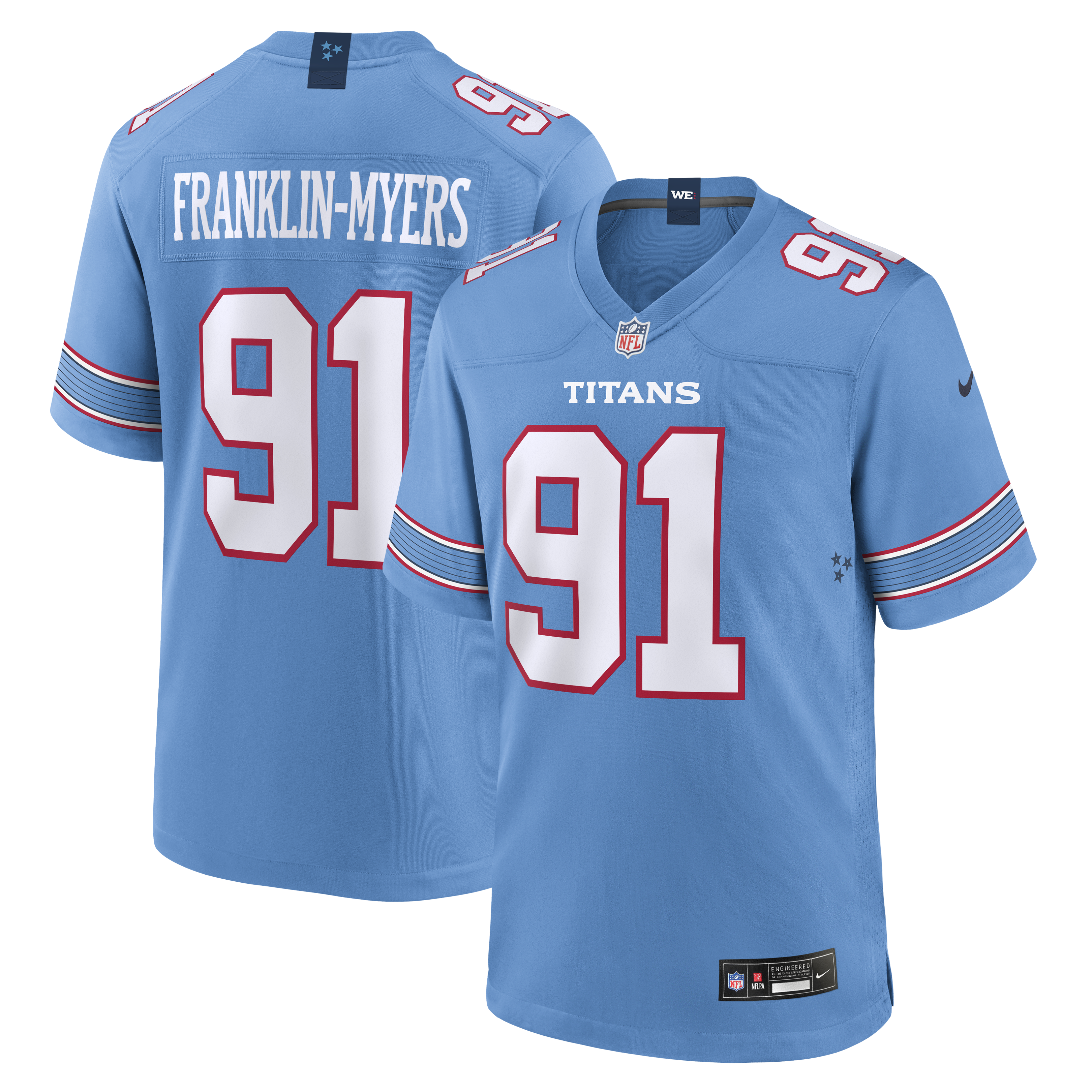 John Franklin-Myers Tennessee Titans Game Jersey Light Blue NFL Football Fan Wear