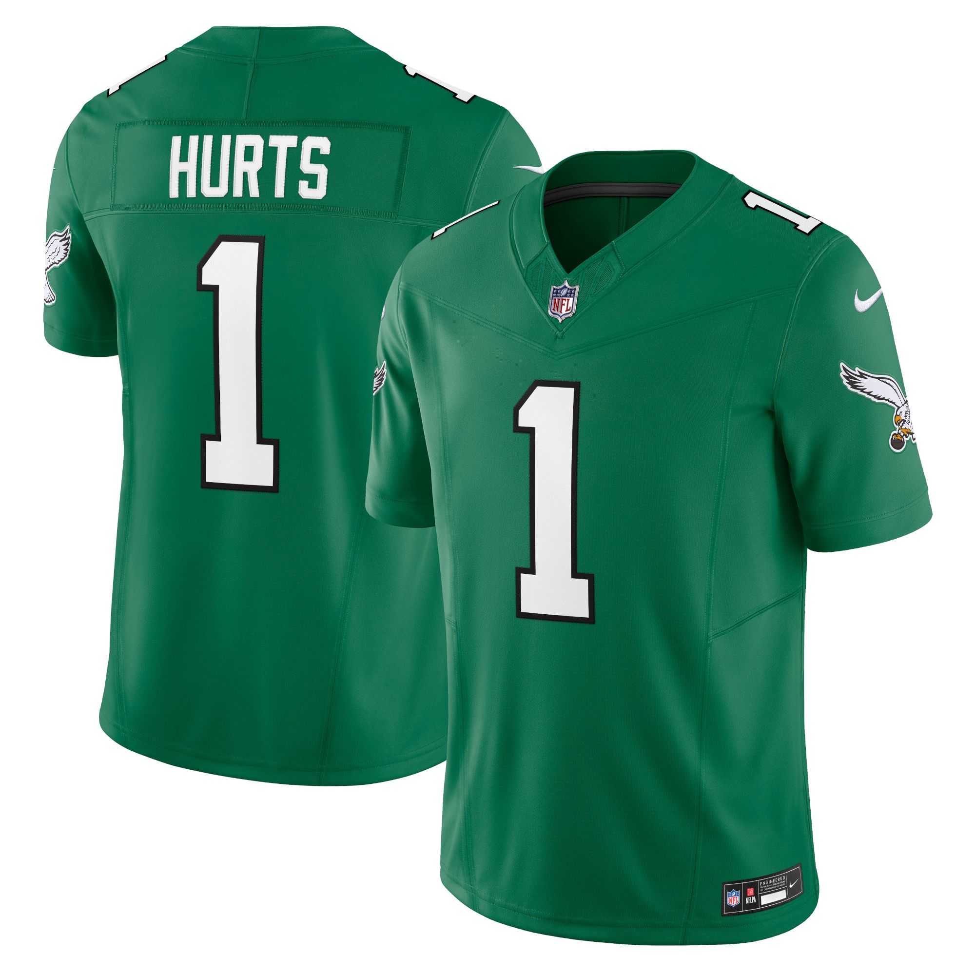 Jalen Hurts Philadelphia Eagles Player Jersey No.1 Kelly Green NFL Football Fan Wear
