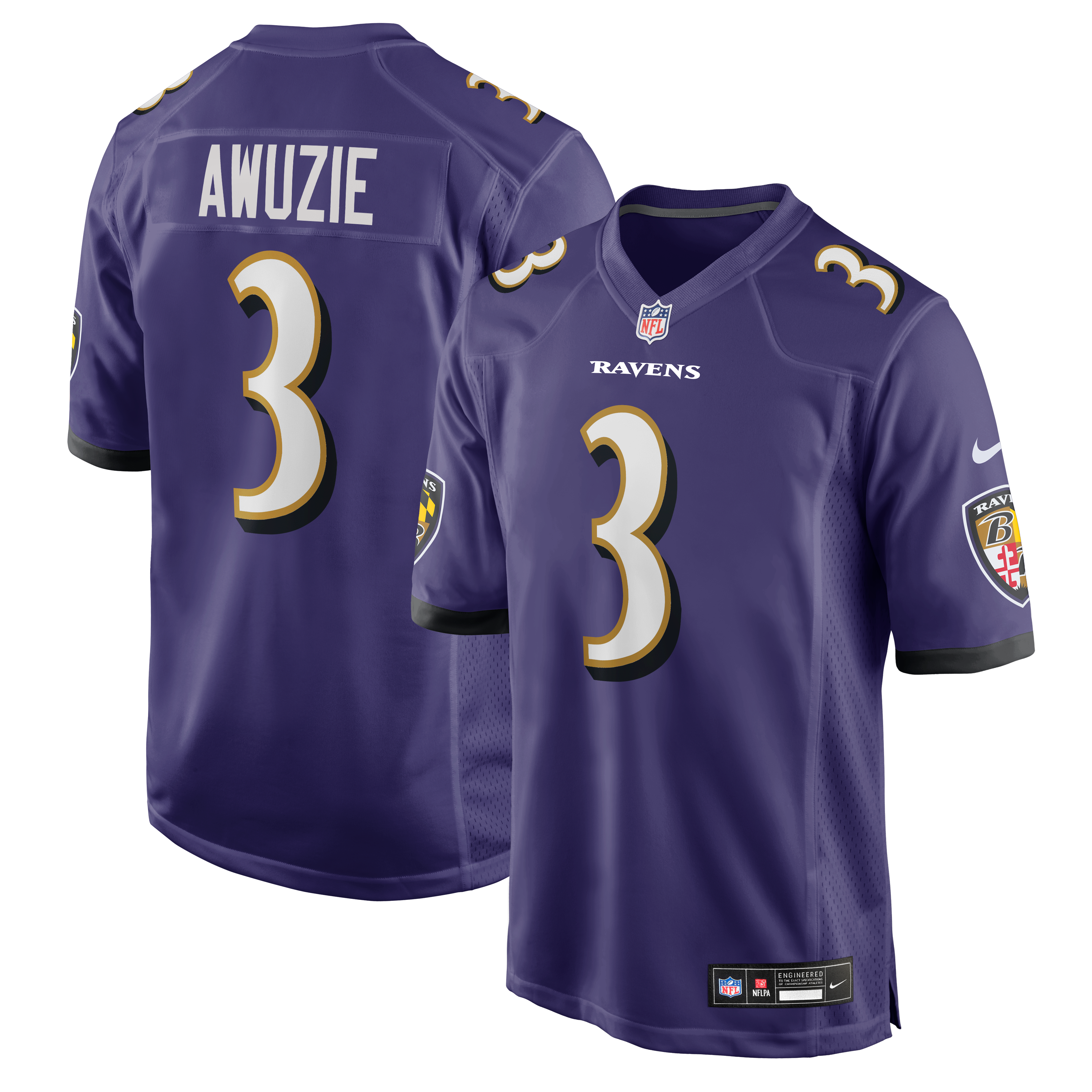 Chidobe Awuzie Baltimore Ravens Game Jersey Purple NFL Football Fan Wear Chidobe Awuzie