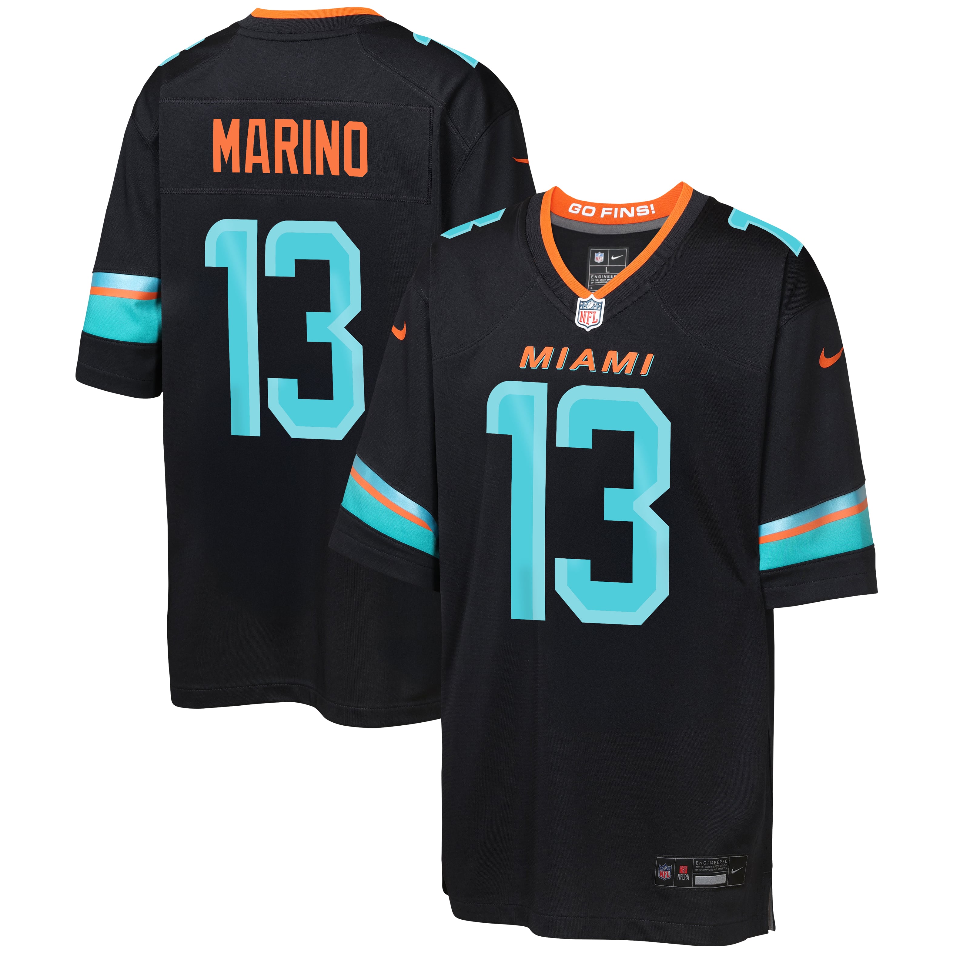 Dan Marino Pitch Miami Dolphins Game Jersey Blue NFL Football Fan Wear Dan Marino Pitch