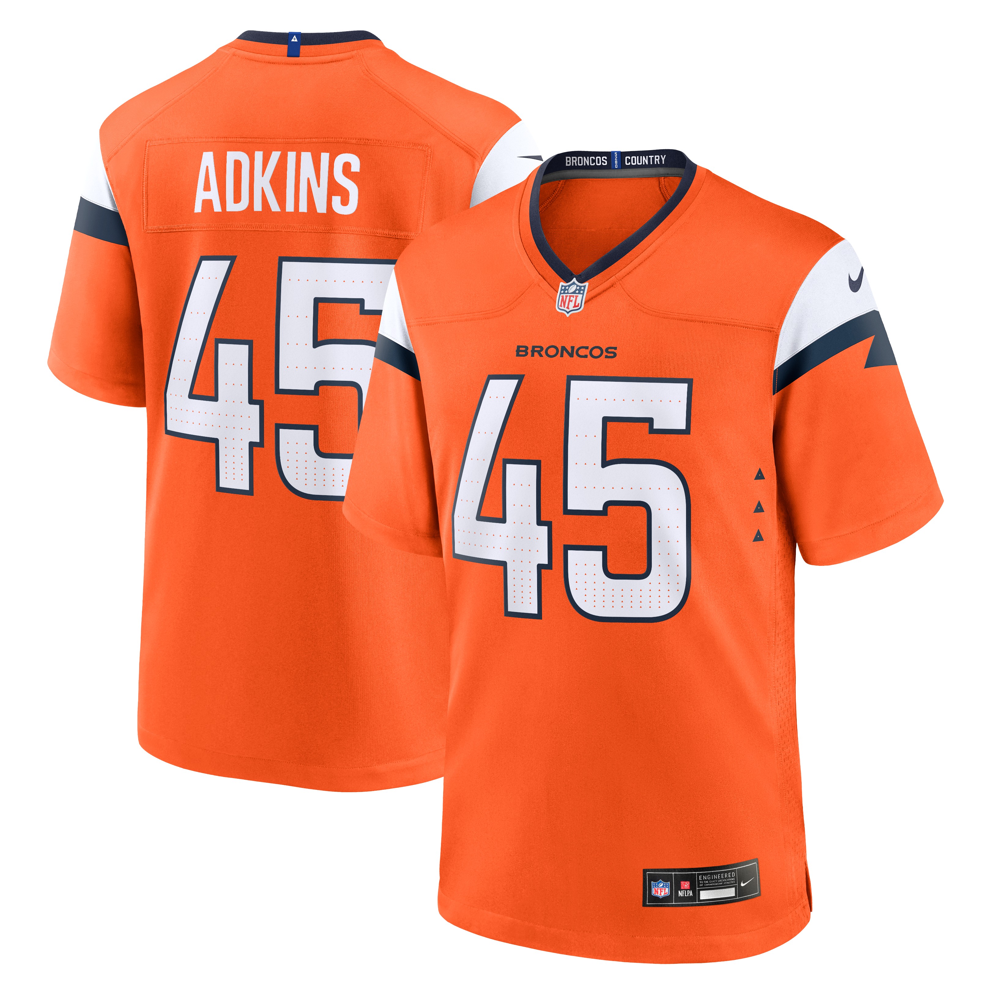 Nate Adkins Denver Broncos Game Jersey Orange NFL Football Fan Wear