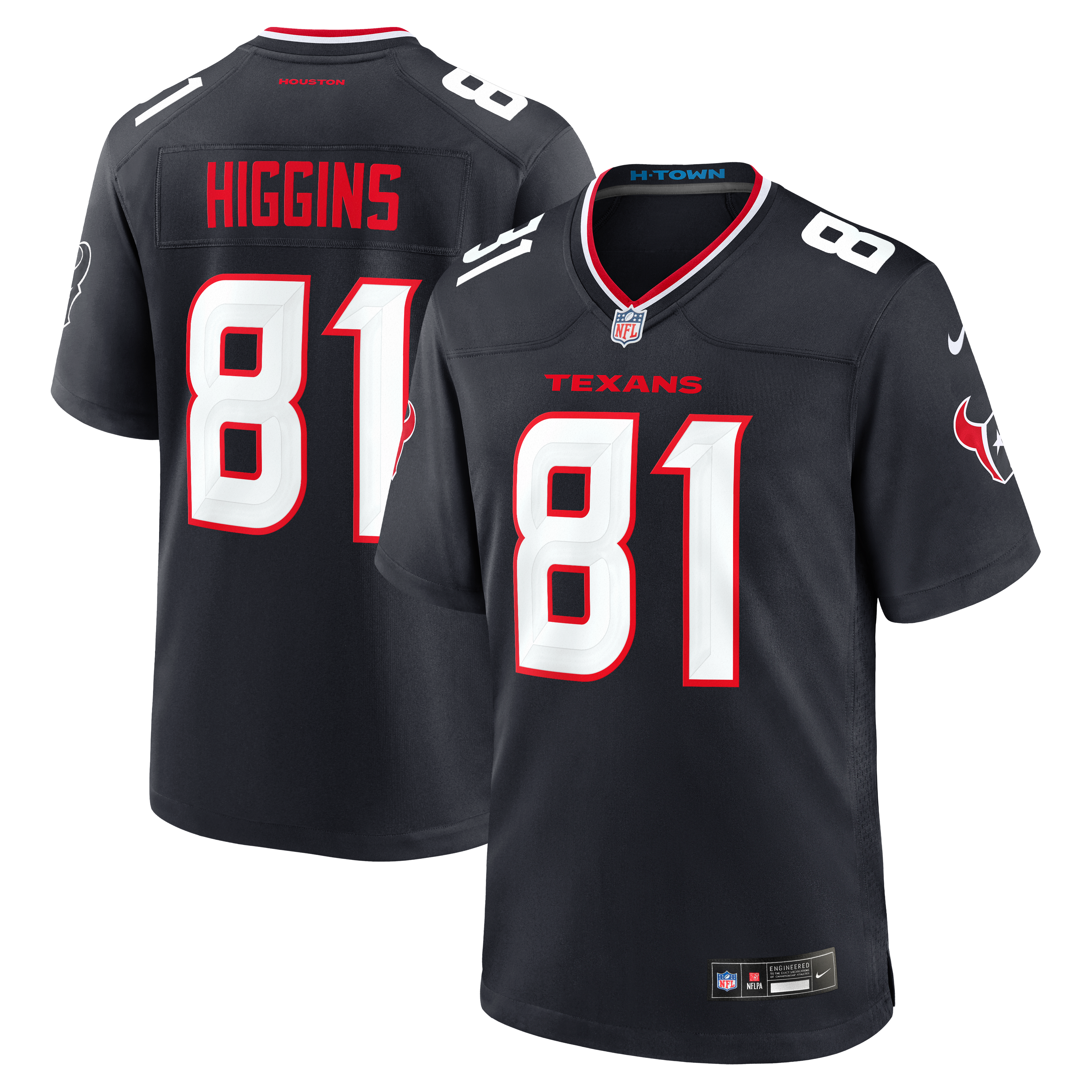 Jayden Higgins Houston Texans Game Jersey Navy NFL Football Fan Wear