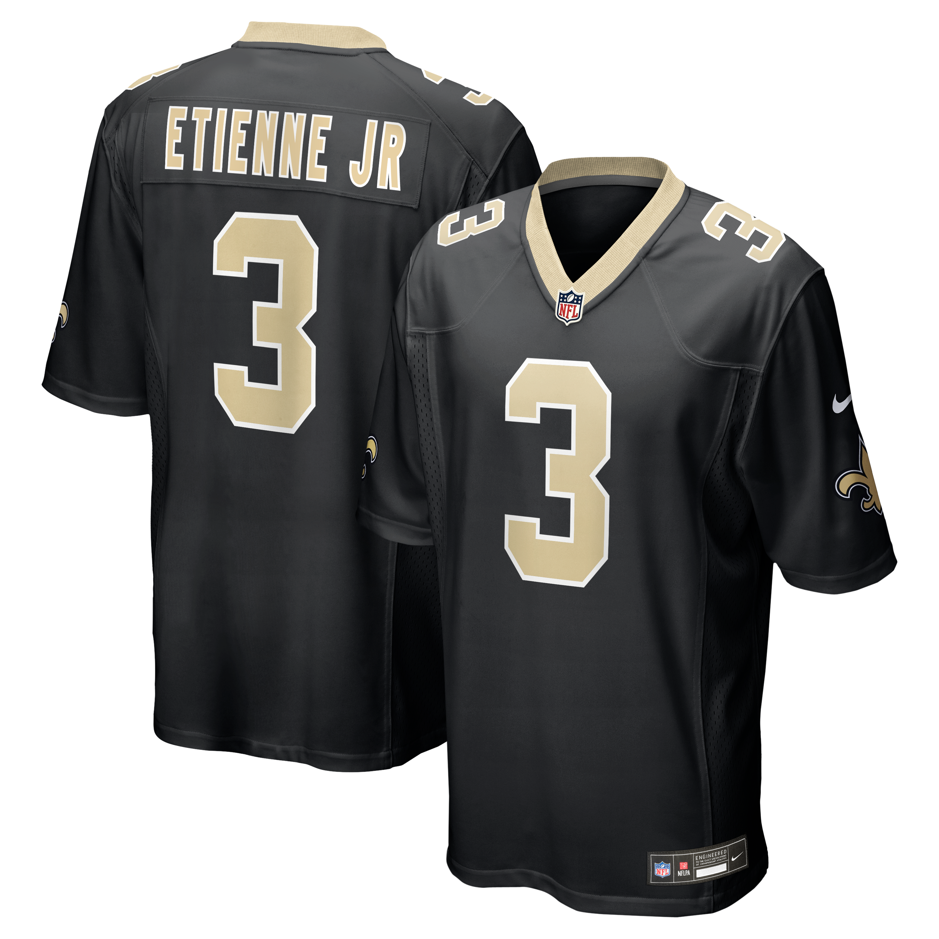 Travis Etienne Jr New Orleans Saints Game Jersey Black NFL Football Fan Wear Travis Etienne Jr