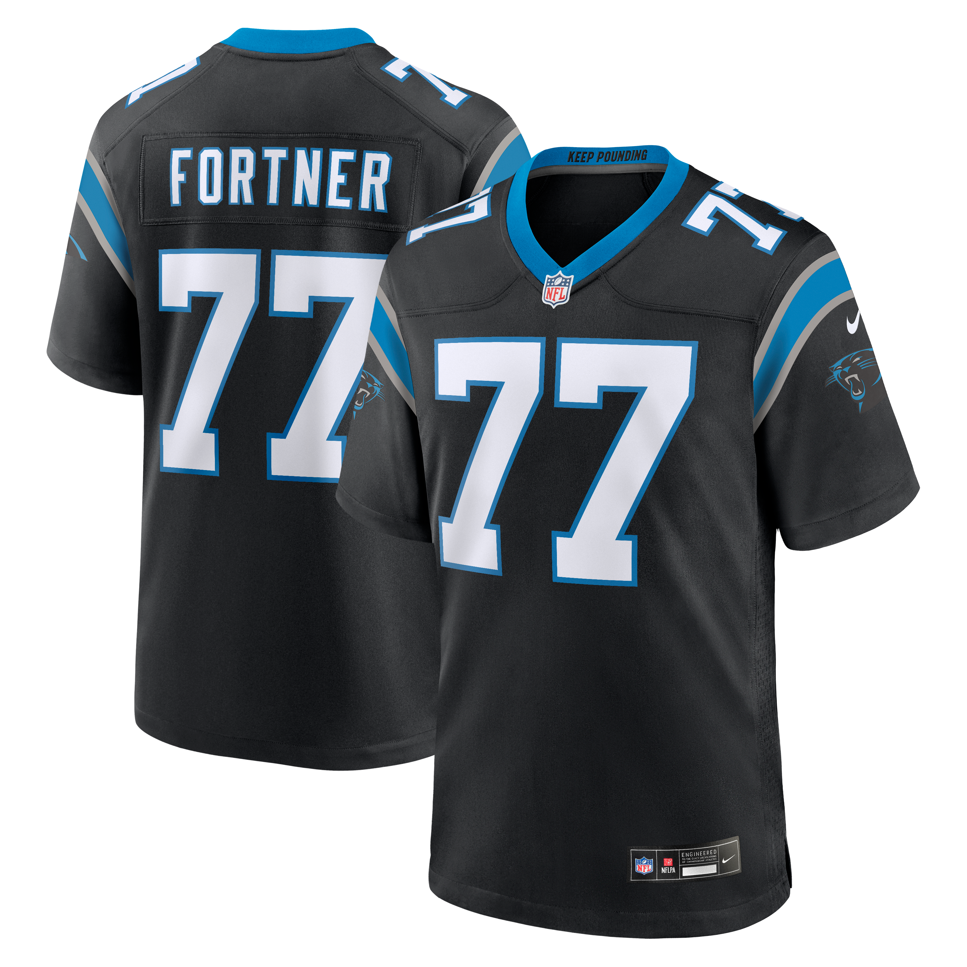 Luke Fortner Carolina Panthers Game Jersey Black NFL Football Fan Wear