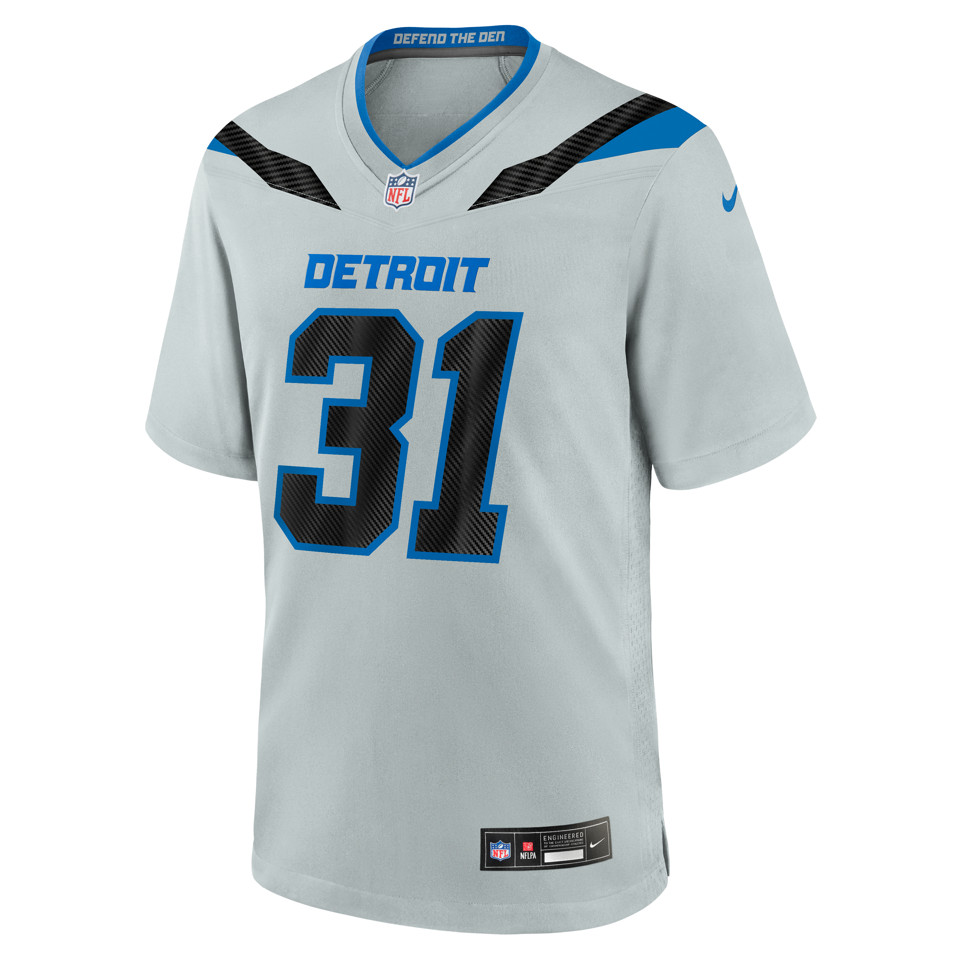 Kerby Joseph Detroit Lions Game Jersey Silver NFL Football Fan Wear Kerby Joseph