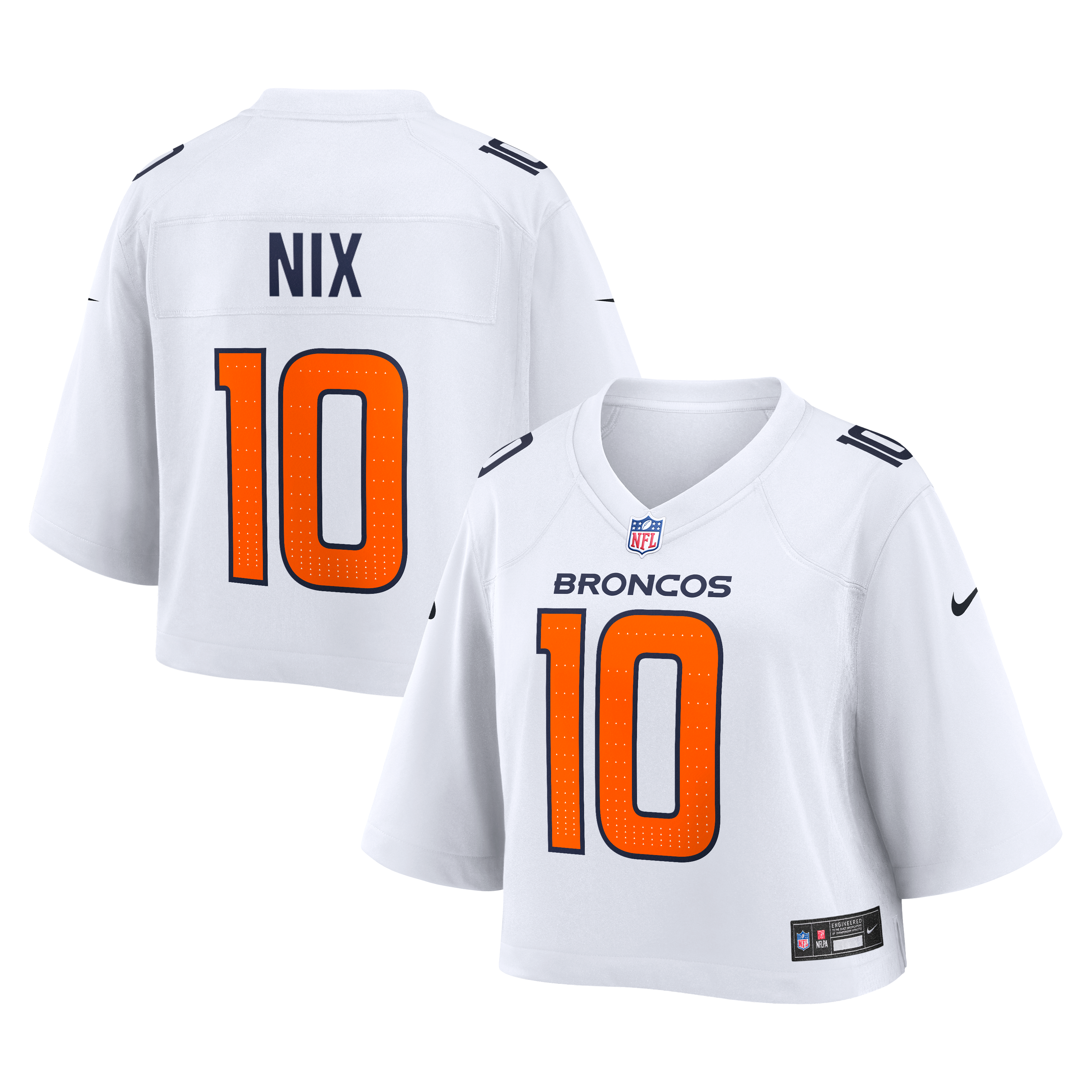 Bo Nix Cropped Denver Broncos Game Jersey White NFL Football Fan Wear