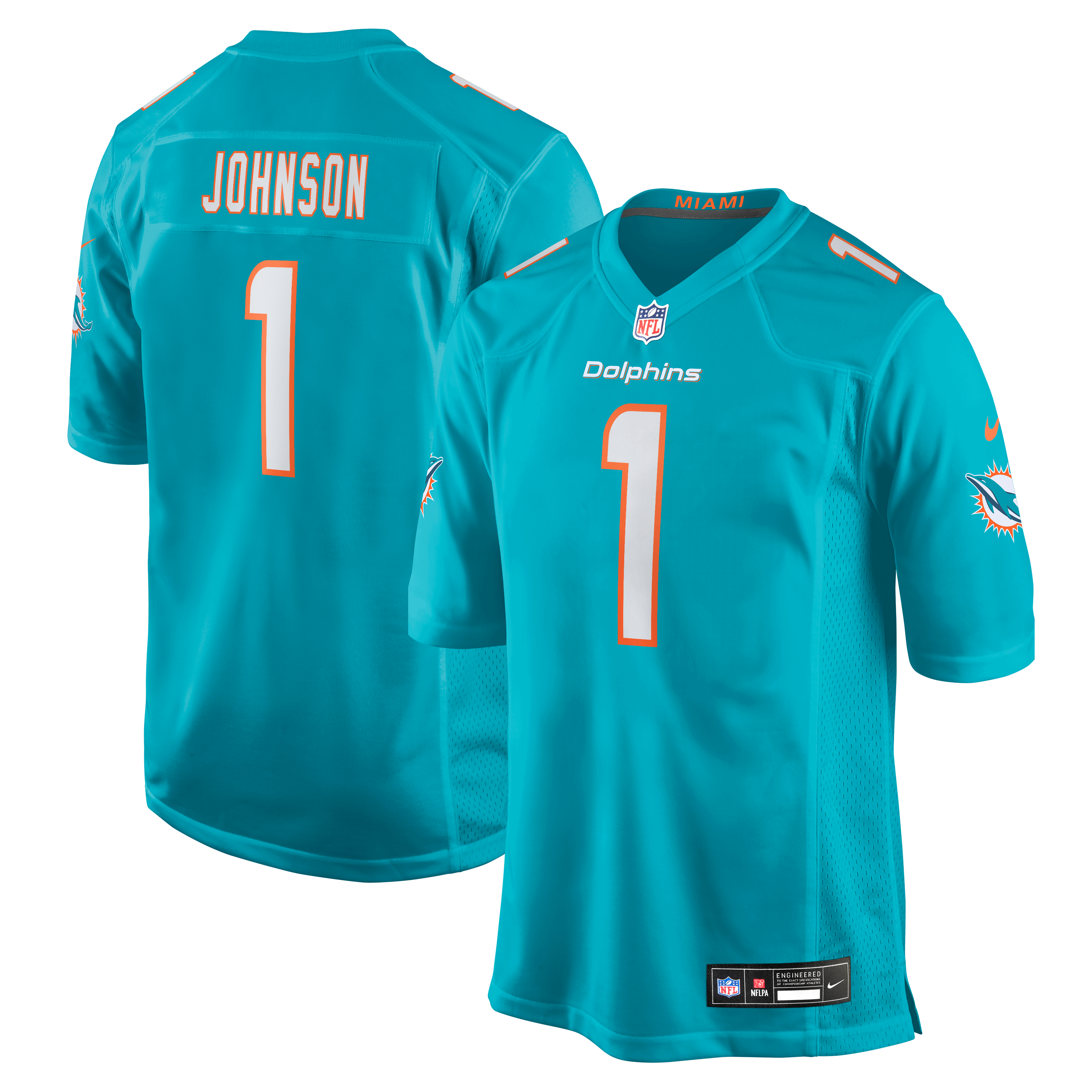 Chris Johnson Miami Dolphins Game Jersey Aqua NFL Football Fan Wear Chris Johnson