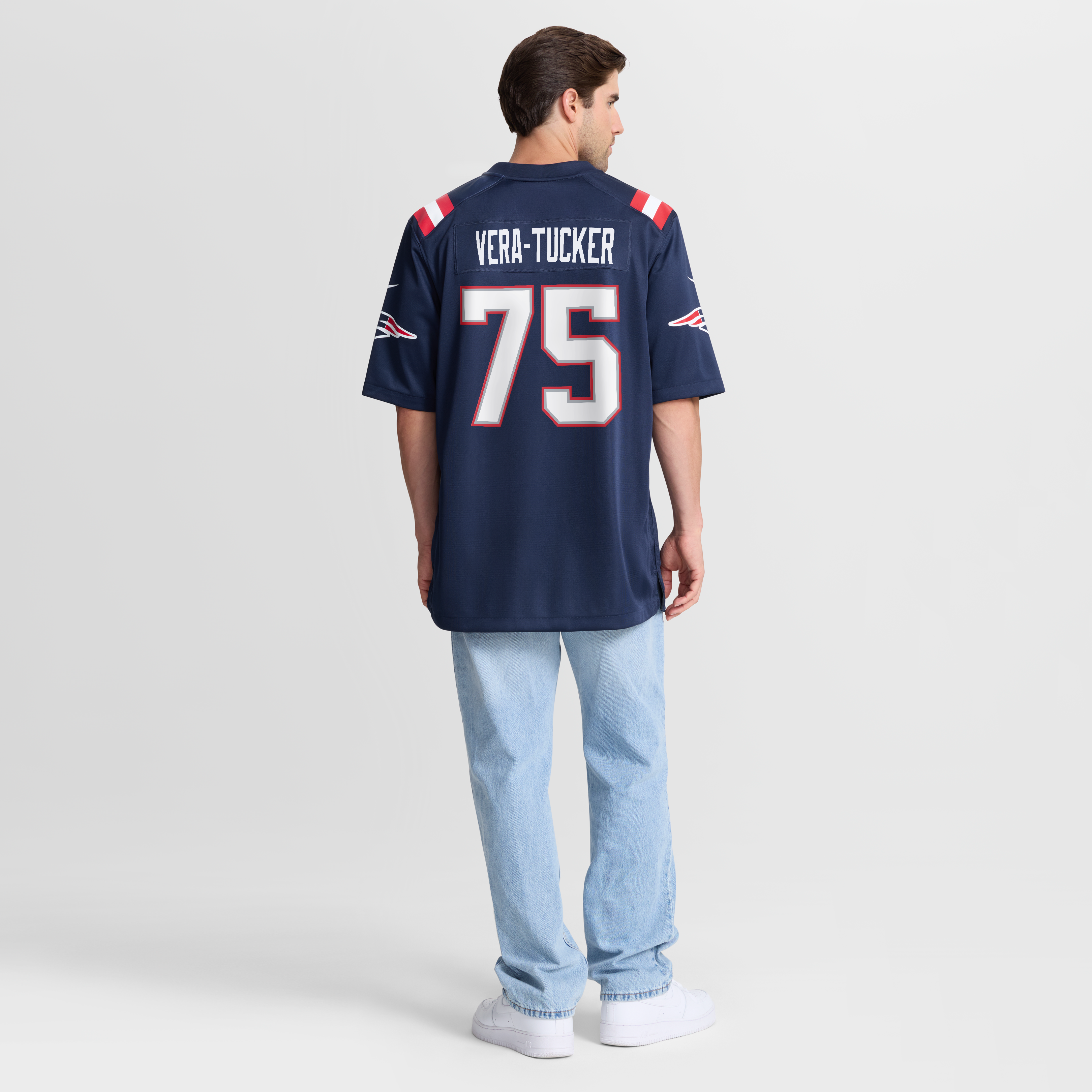 Alijah Vera-Tucker New England Patriots Game Jersey Navy NFL Football Fan Wear