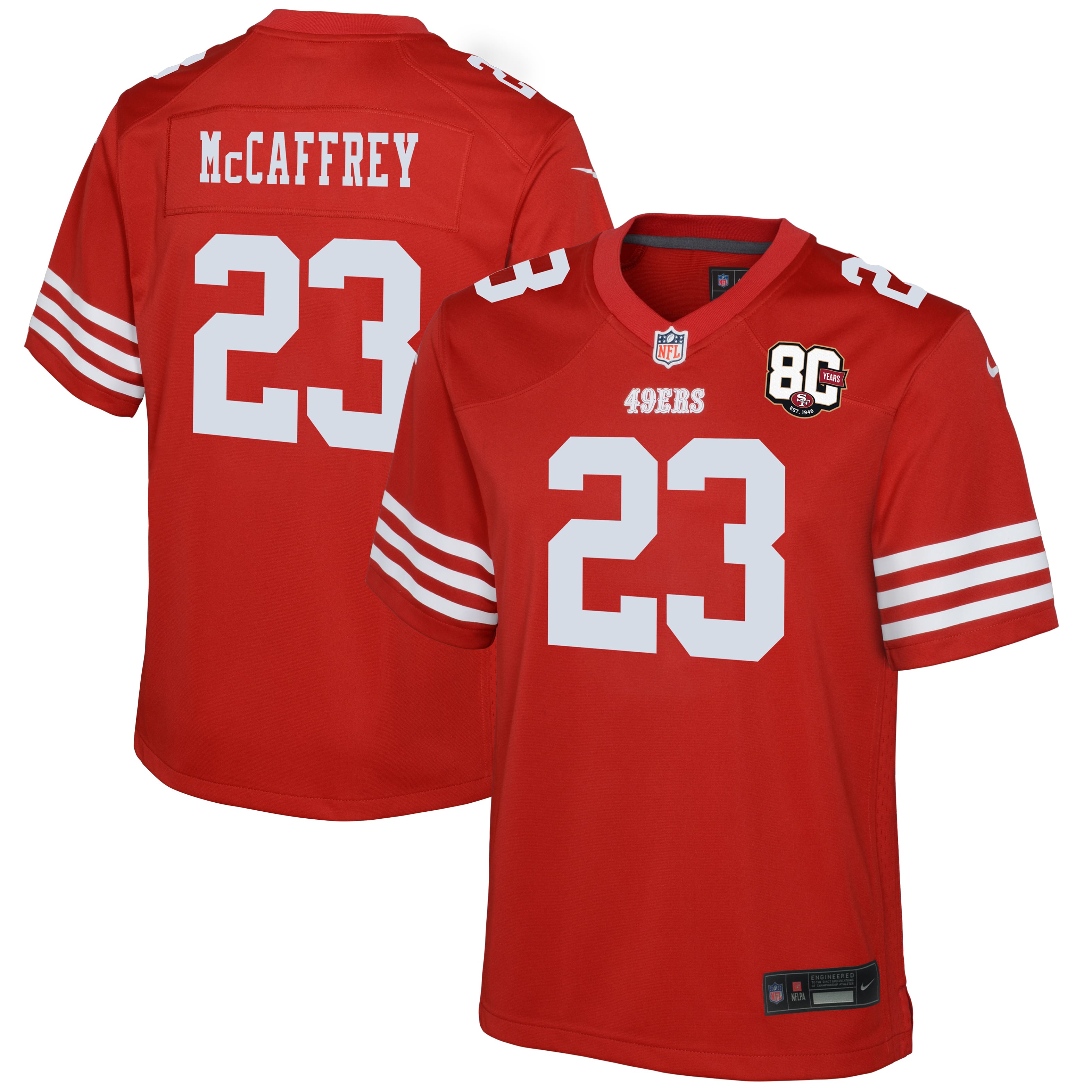 Christian McCaffrey San Francisco 49ers Game Jersey Scarlet NFL Football Fan Wear