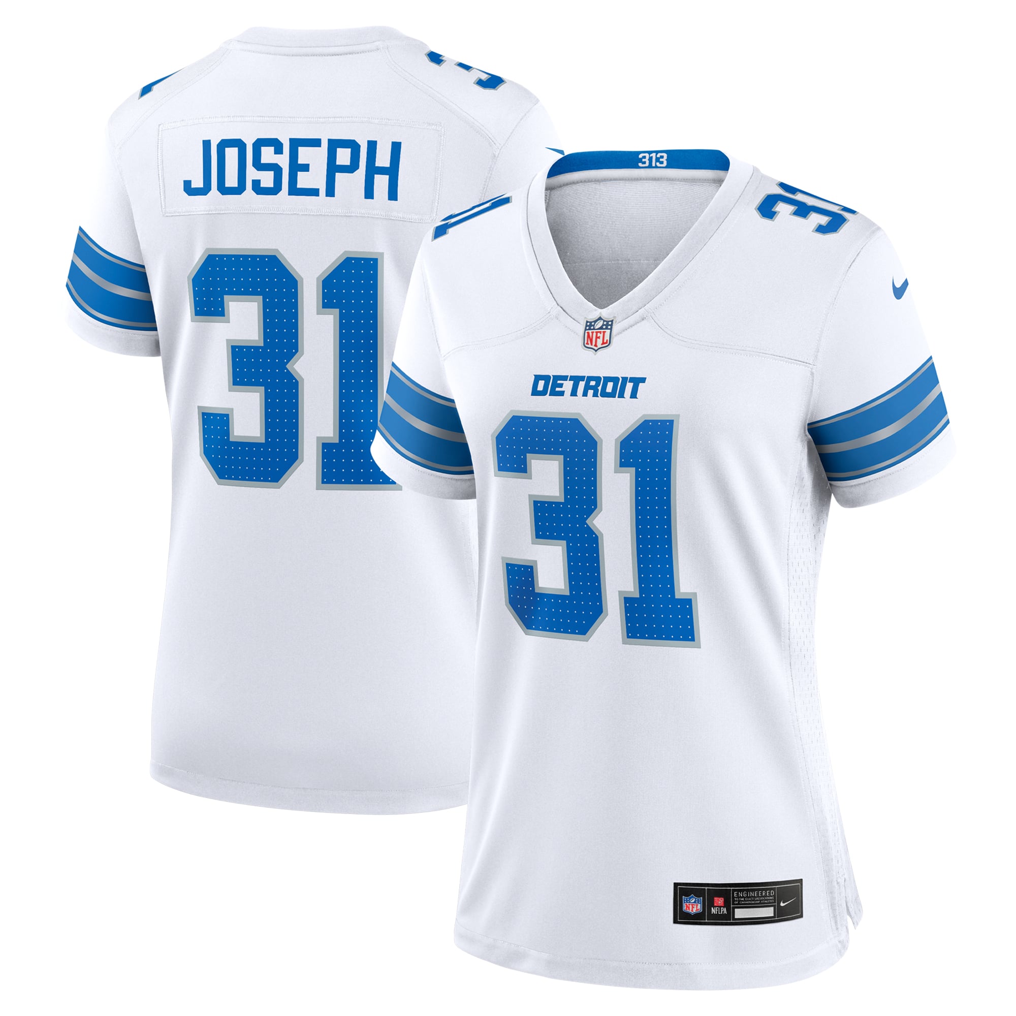 Kerby Joseph Detroit Lions Game Jersey White NFL Football Fan Wear Kerby Joseph