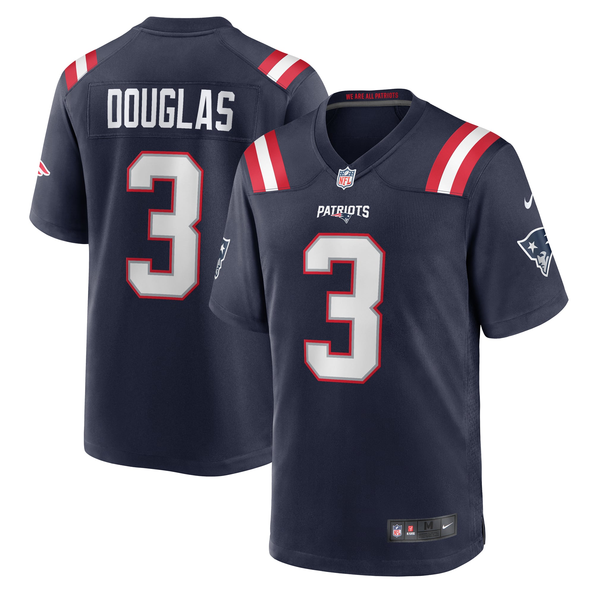 Demario Douglas New England Patriots Game Jersey Navy NFL Football Fan Wear Demario Douglas