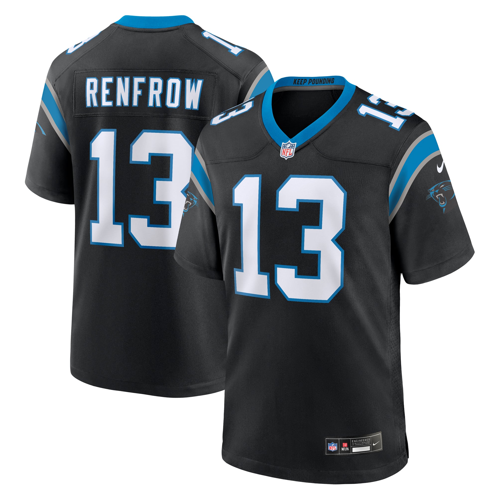 Hunter Renfrow Carolina Panthers Game Jersey Black NFL Football Fan Wear Hunter Renfrow