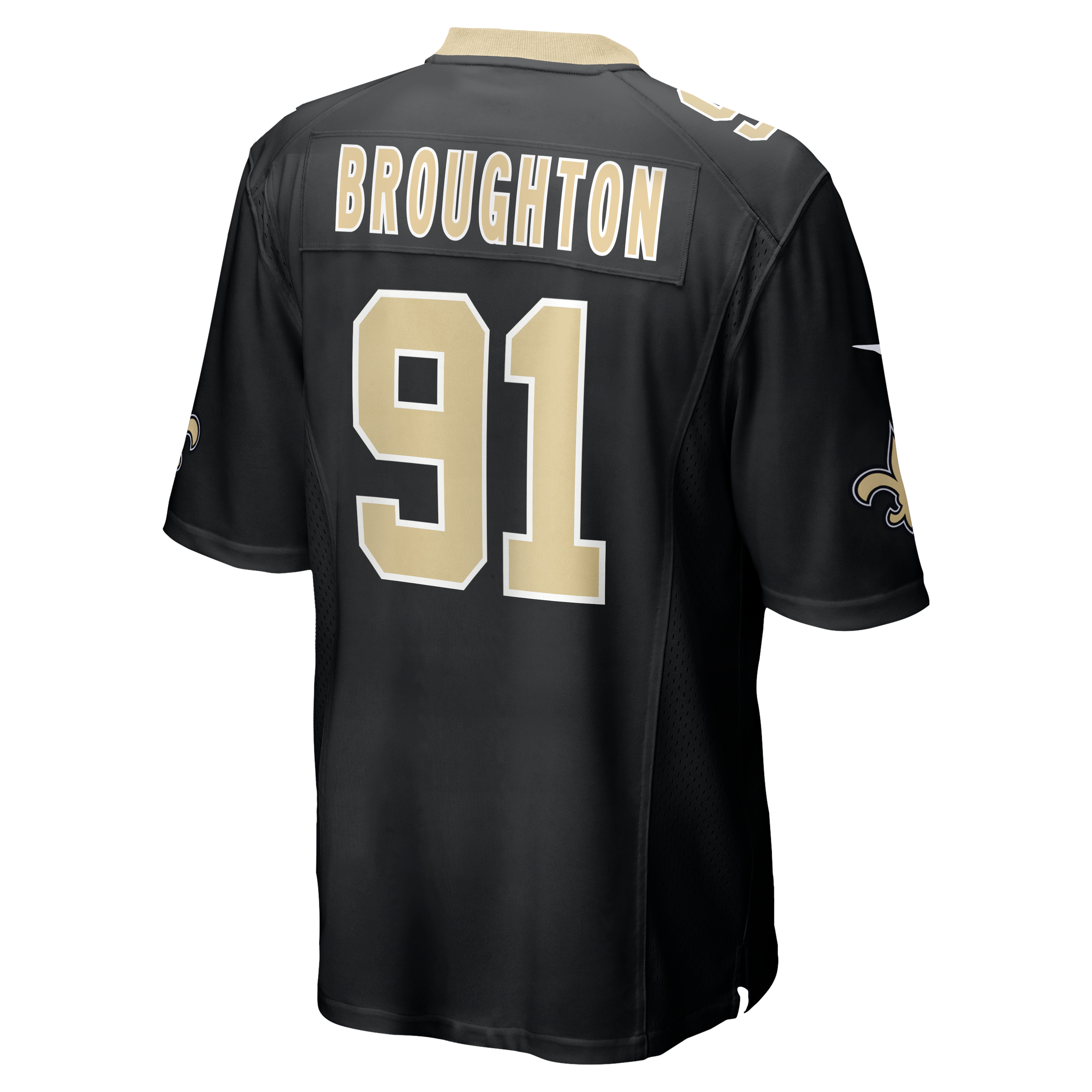 Vernon Broughton New Orleans Saints Game Jersey Black NFL Football Fan Wear Vernon Broughton