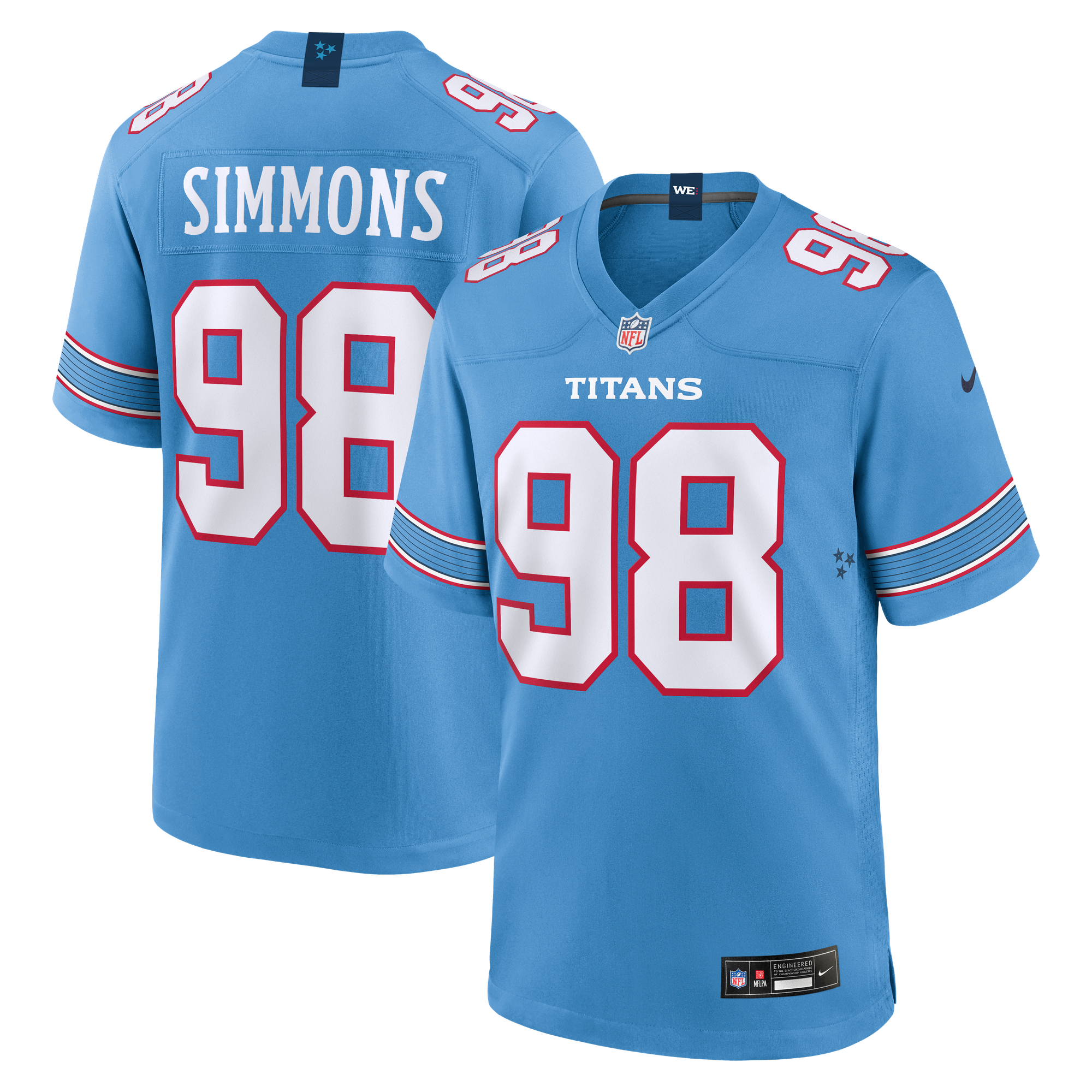 Jeffery Simmons Tennessee Titans Game Jersey Light Blue NFL Football Fan Wear Jeffery Simmons