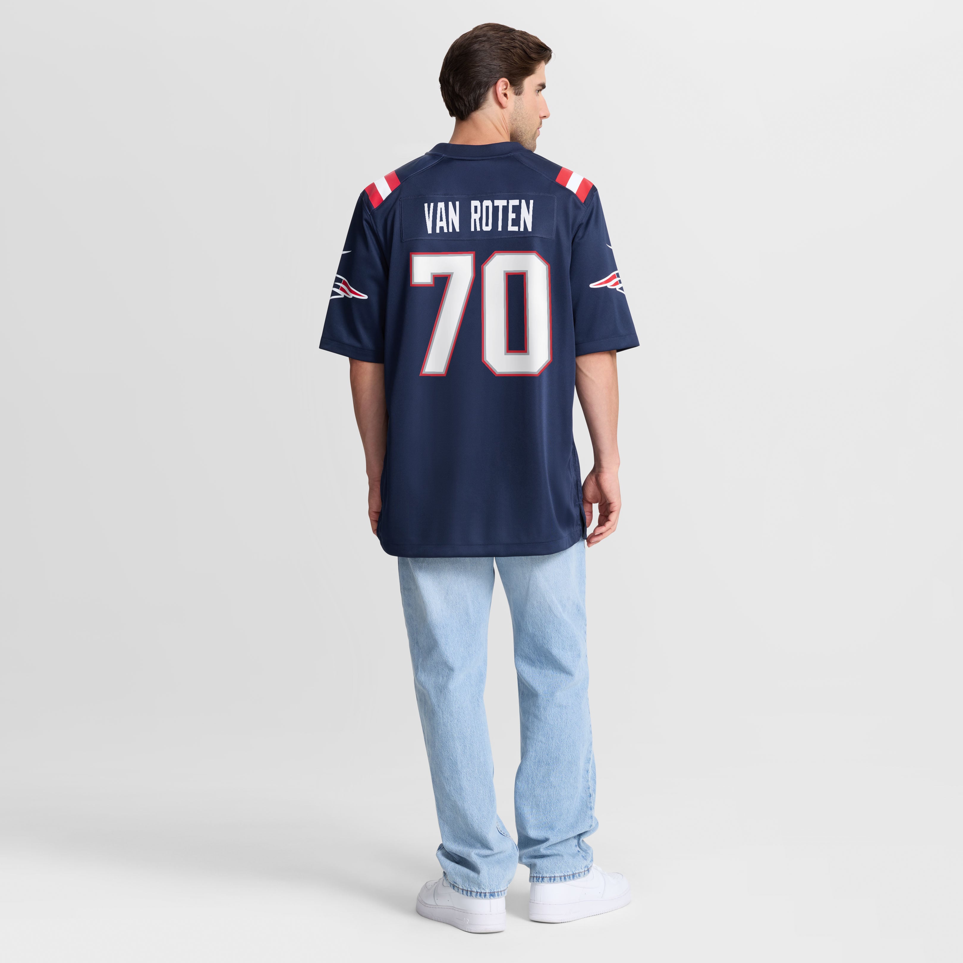 Greg Van Roten New England Patriots Game Jersey Navy NFL Football Fan Wear Greg Van Roten