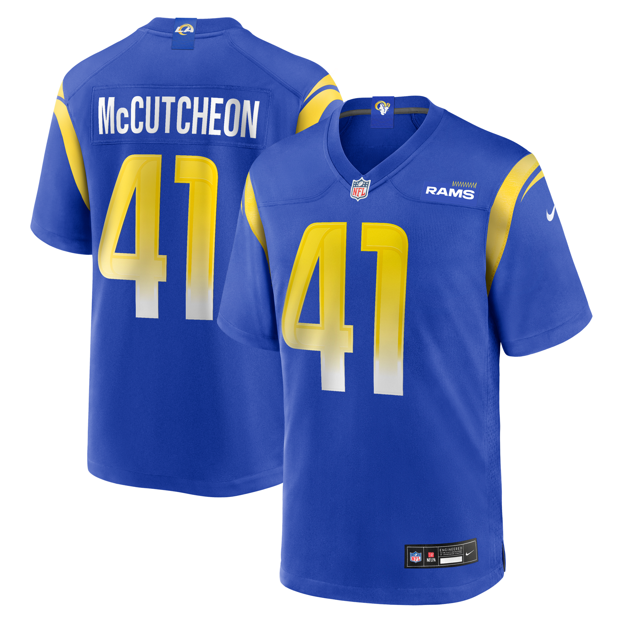 Cameron McCutcheon Los Angeles Rams Game Jersey Royal NFL Football Fan Wear Cameron McCutcheon