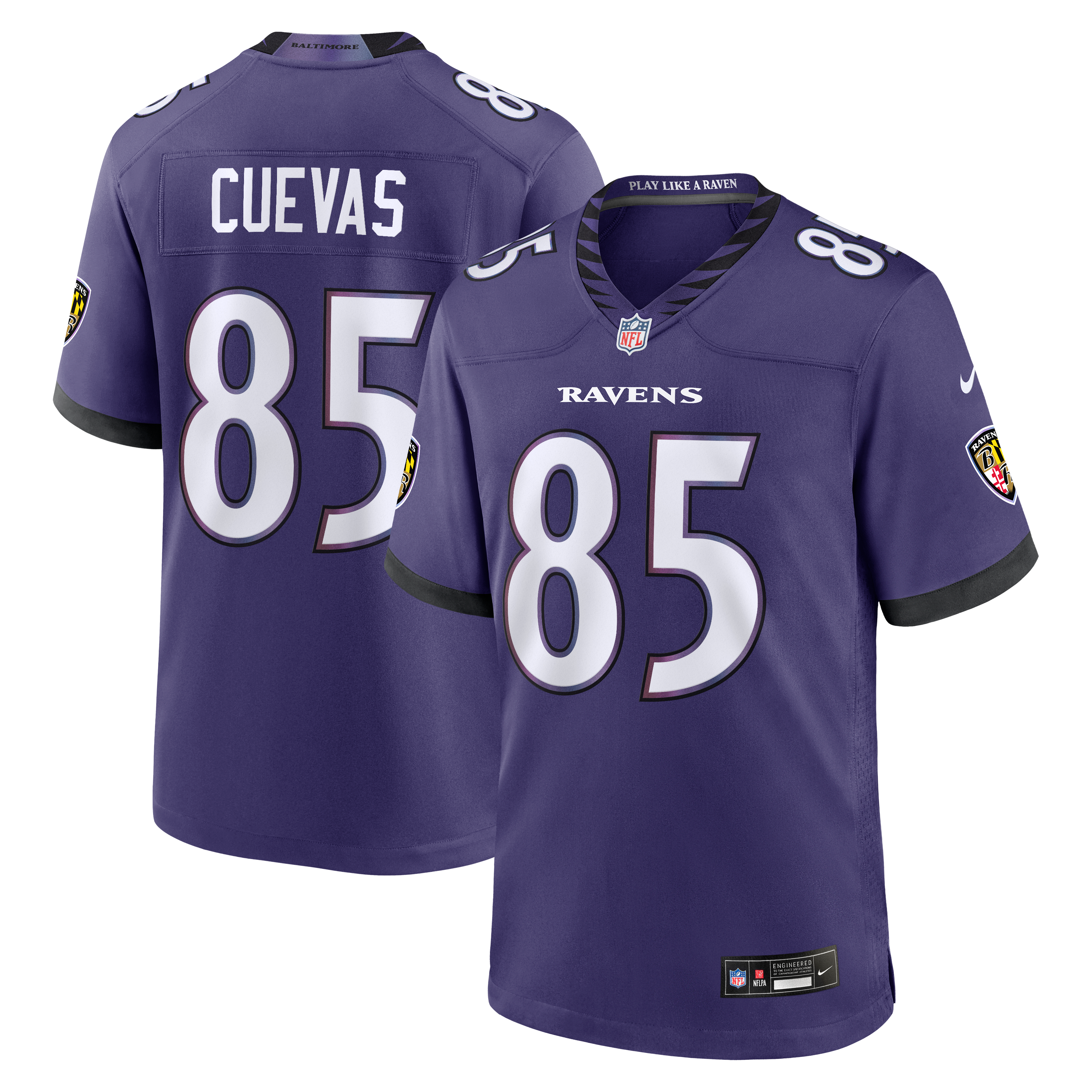 Josh Cuevas Baltimore Ravens Game Jersey Purple NFL Football Fan Wear Josh Cuevas