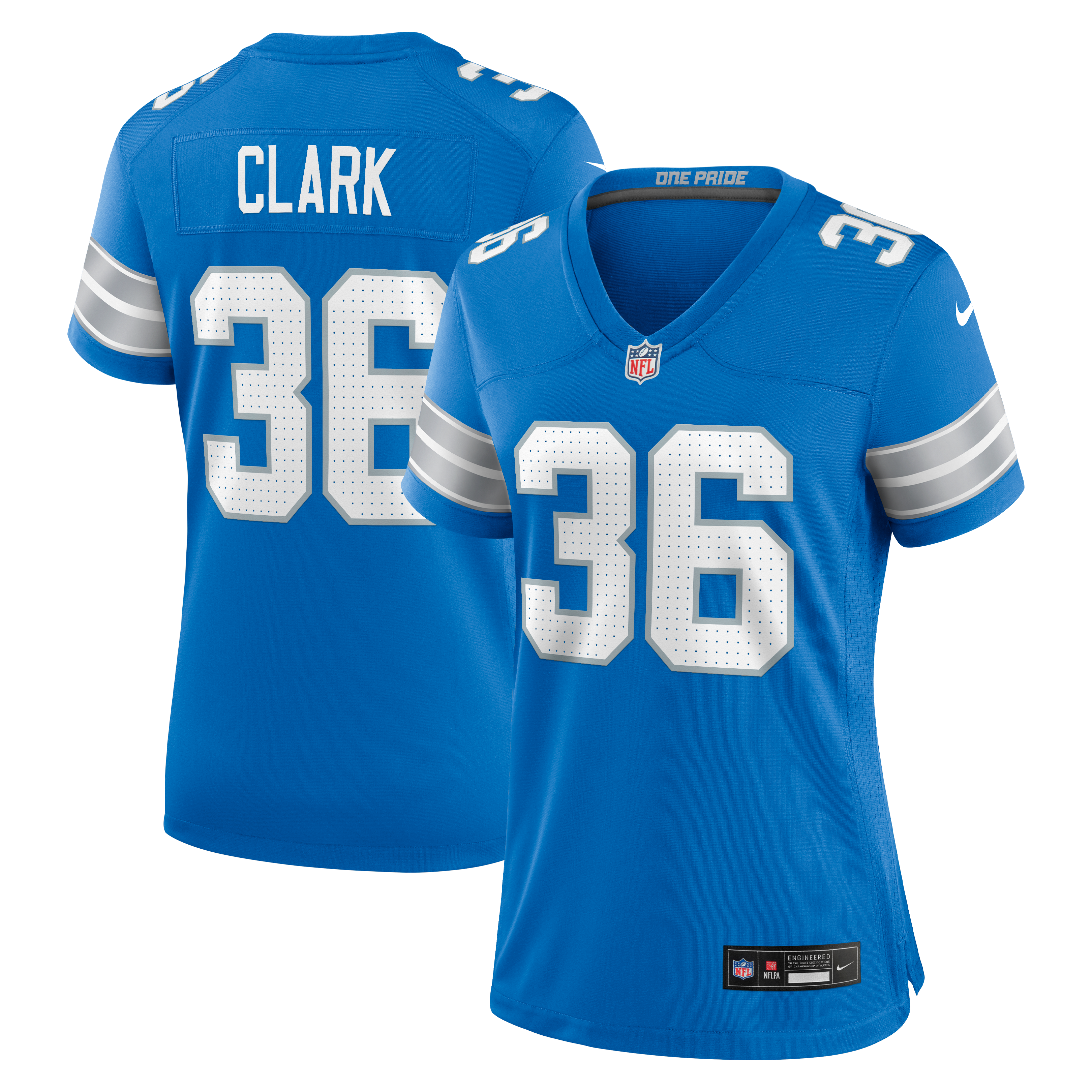 Chuck Clark Detroit Lions Game Jersey Blue NFL Football Fan Wear Chuck Clark