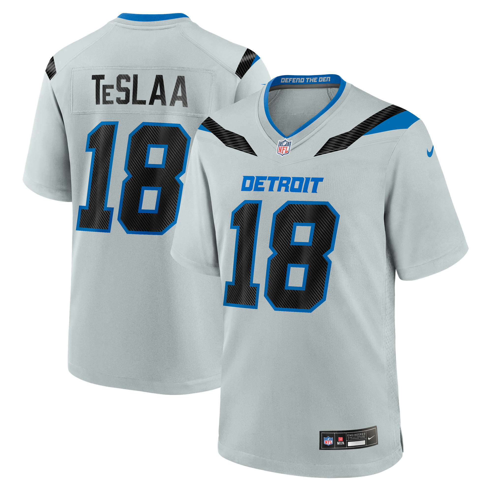 Isaac TeSlaa Detroit Lions Game Jersey Silver NFL Football Fan Wear