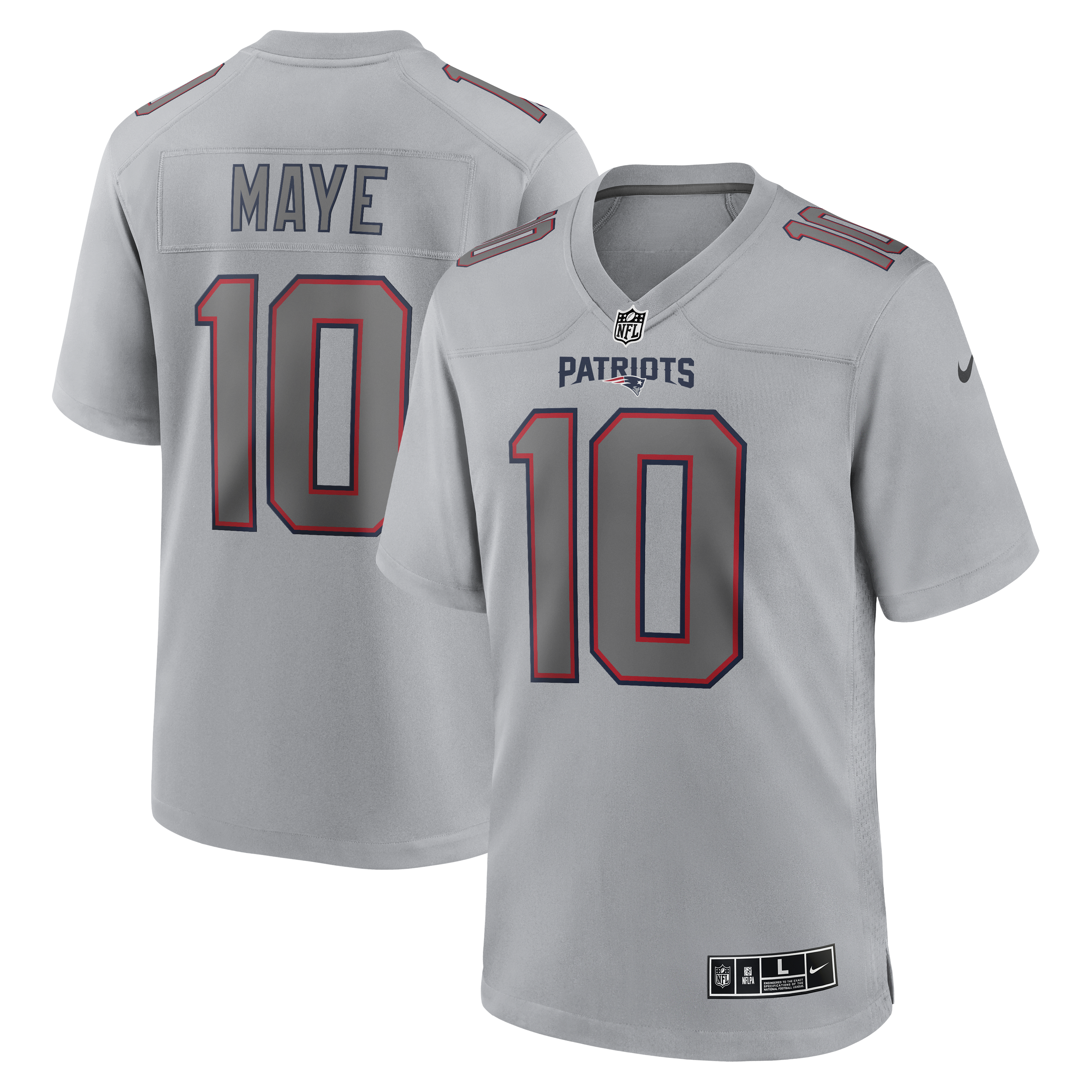 Drake Maye Atmosphere New England Patriots Game Jersey Gray NFL Football Fan Wear