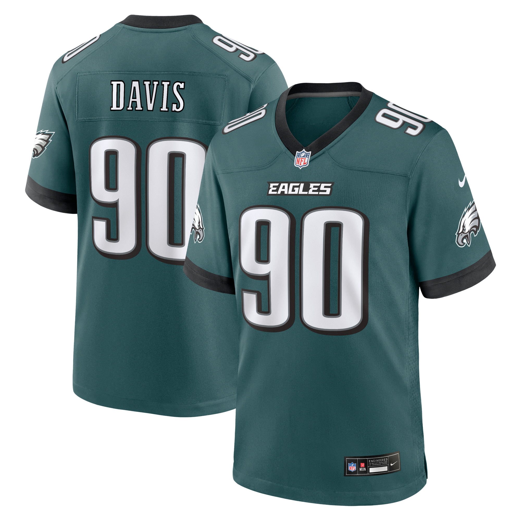 Jordan Davis Philadelphia Eagles Game Jersey Midnight NFL Football Fan Wear