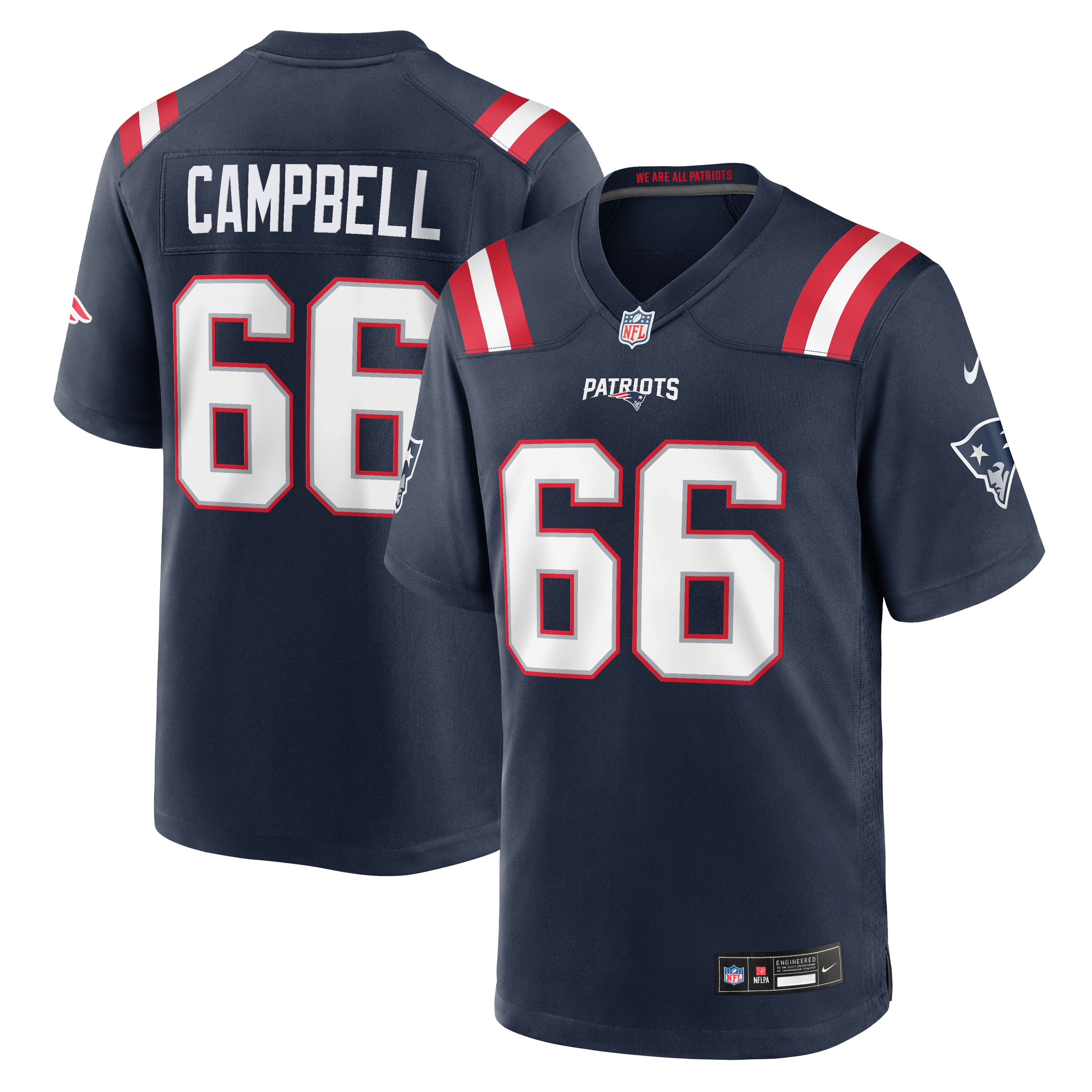Will Campbell New England Patriots Game Jersey Navy NFL Football Fan Wear